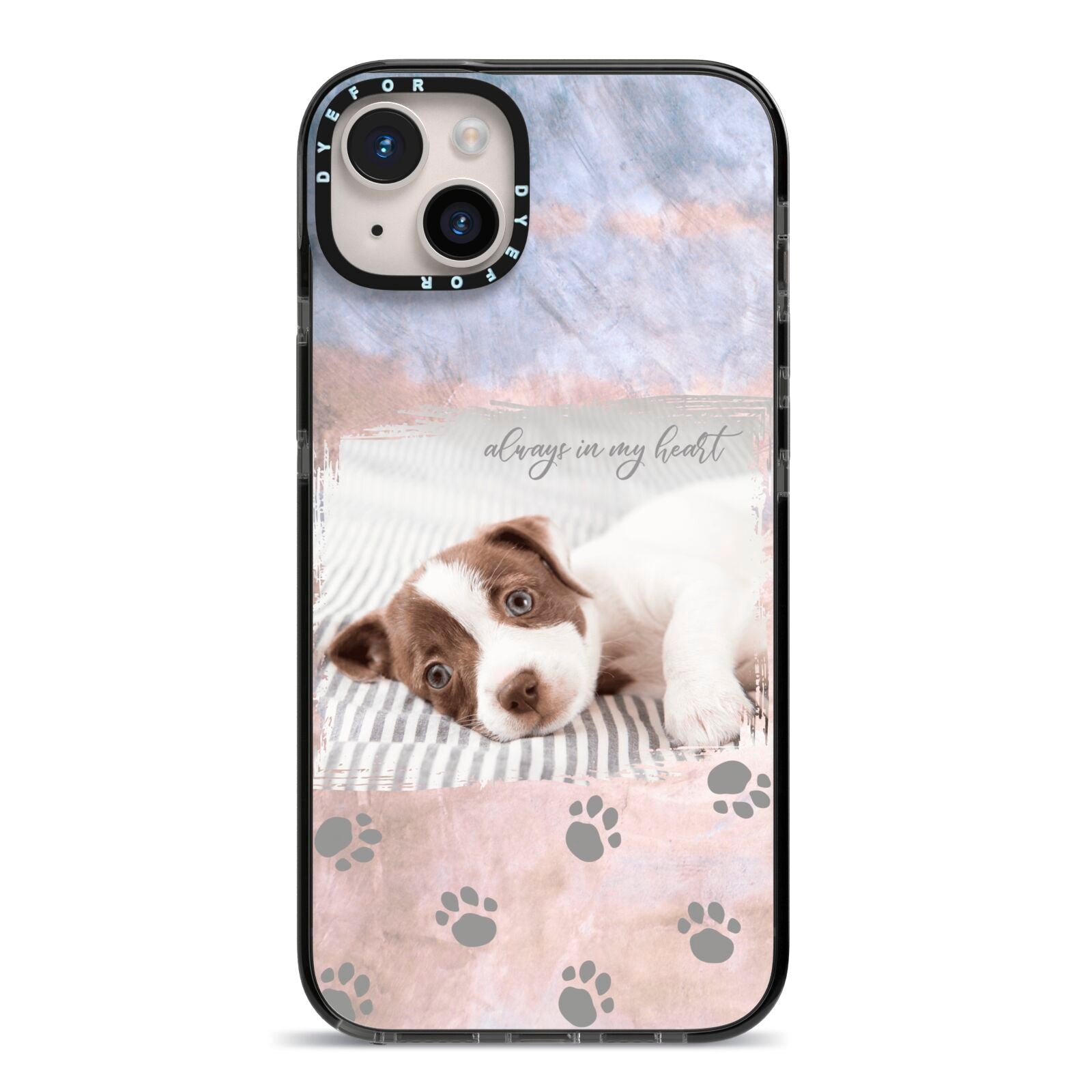 Pet Photo Personalised iPhone 14 Plus Black Impact Case on Silver phone