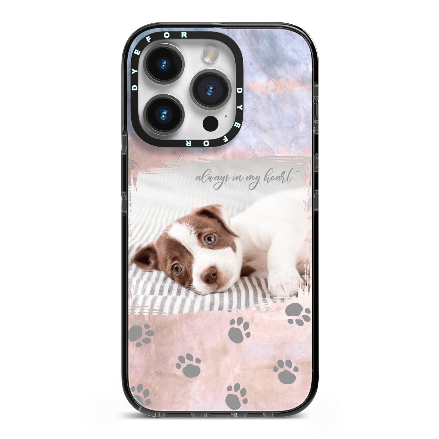 Pet Photo Personalised iPhone 14 Pro Black Impact Case on Silver phone