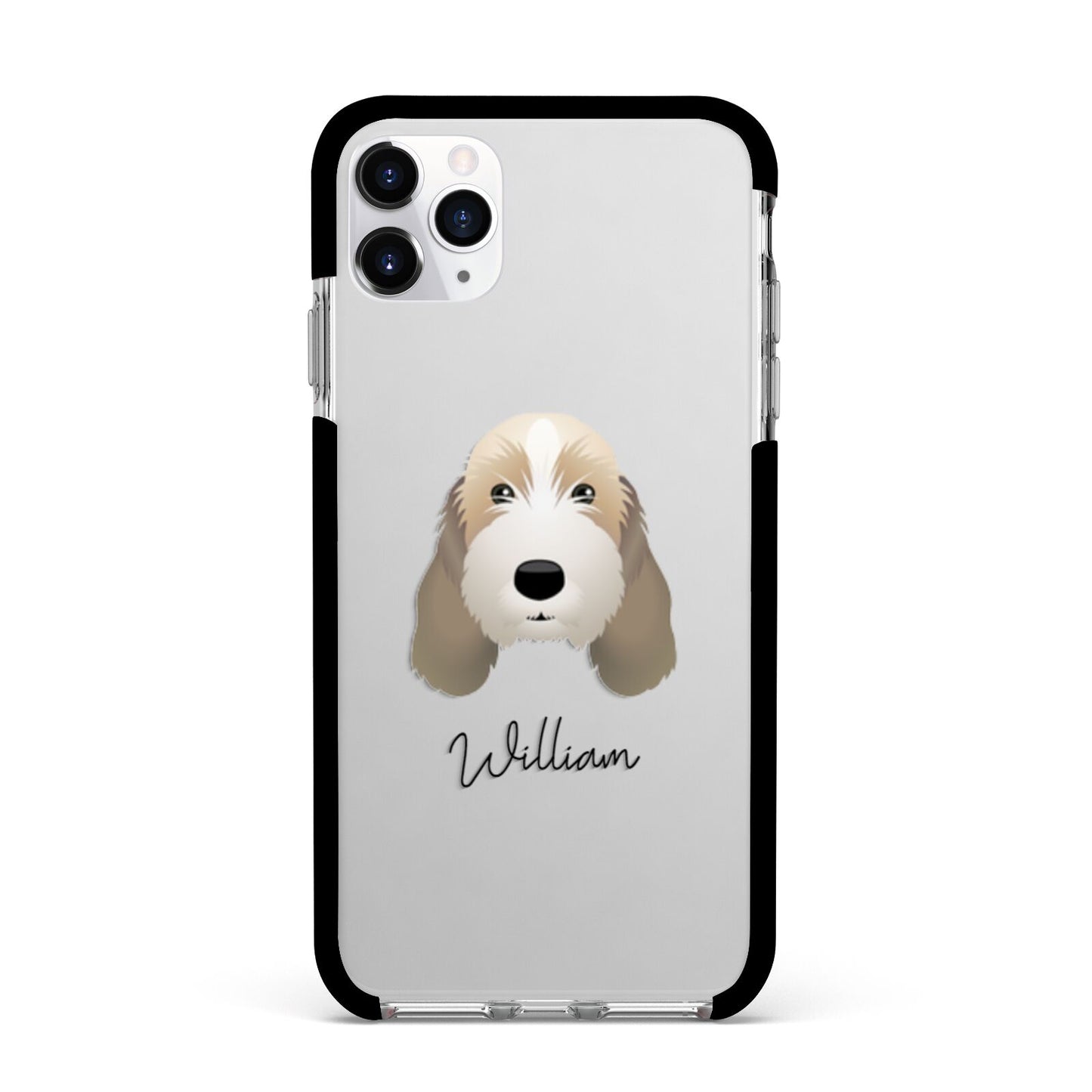 Petit Basset Griffon Vendeen Personalised Apple iPhone 11 Pro Max in Silver with Black Impact Case