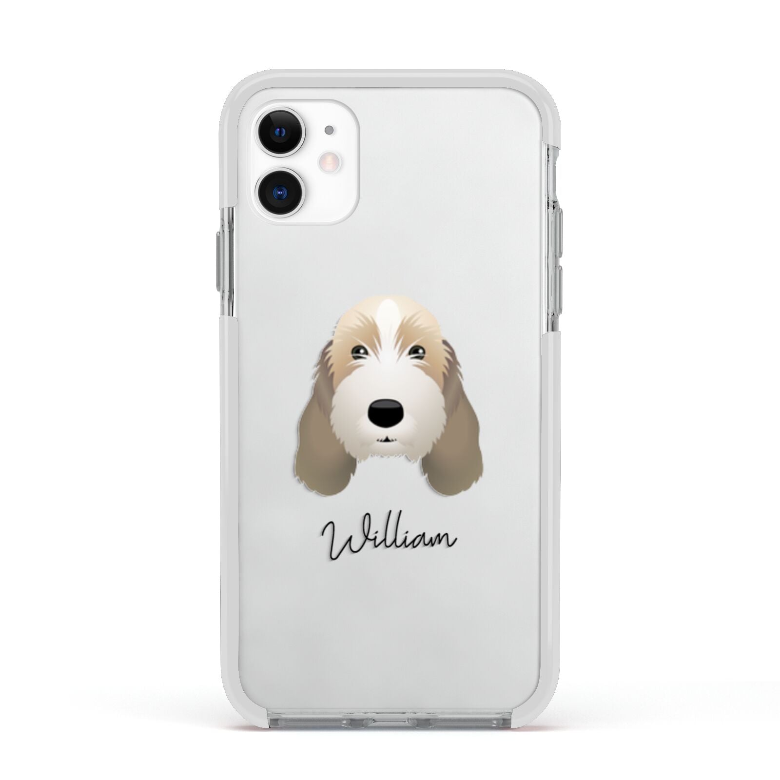 Petit Basset Griffon Vendeen Personalised Apple iPhone 11 in White with White Impact Case