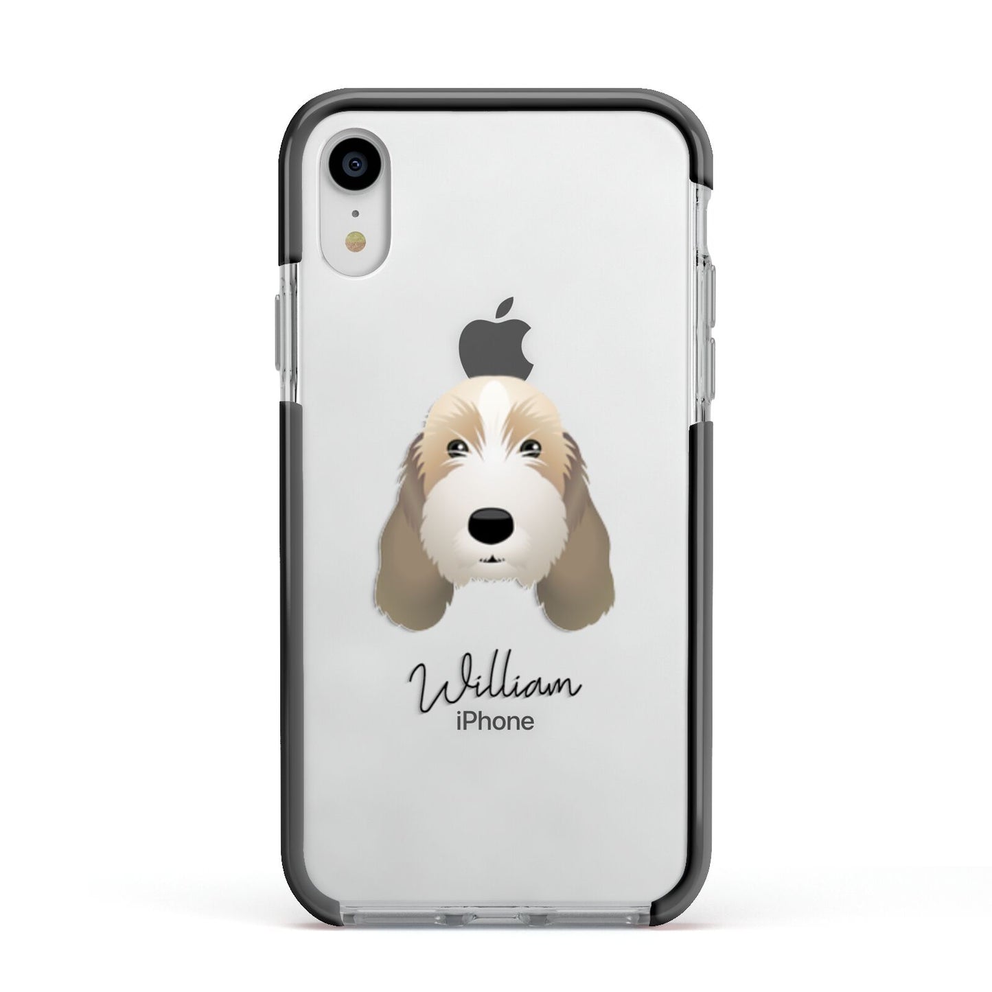 Petit Basset Griffon Vendeen Personalised Apple iPhone XR Impact Case Black Edge on Silver Phone