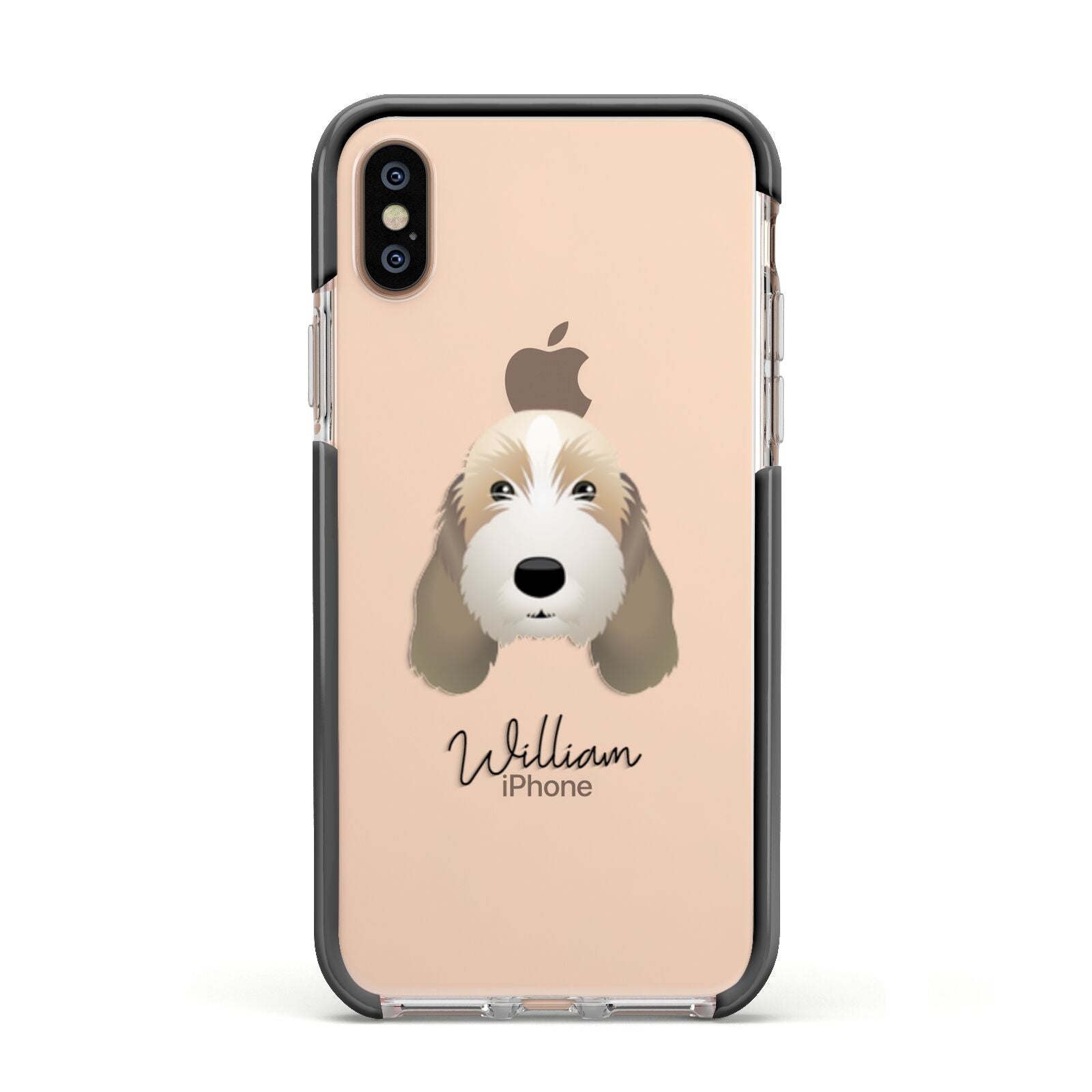 Petit Basset Griffon Vendeen Personalised Apple iPhone Xs Impact Case Black Edge on Gold Phone