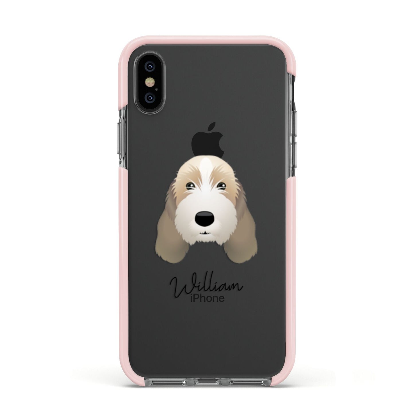 Petit Basset Griffon Vendeen Personalised Apple iPhone Xs Impact Case Pink Edge on Black Phone