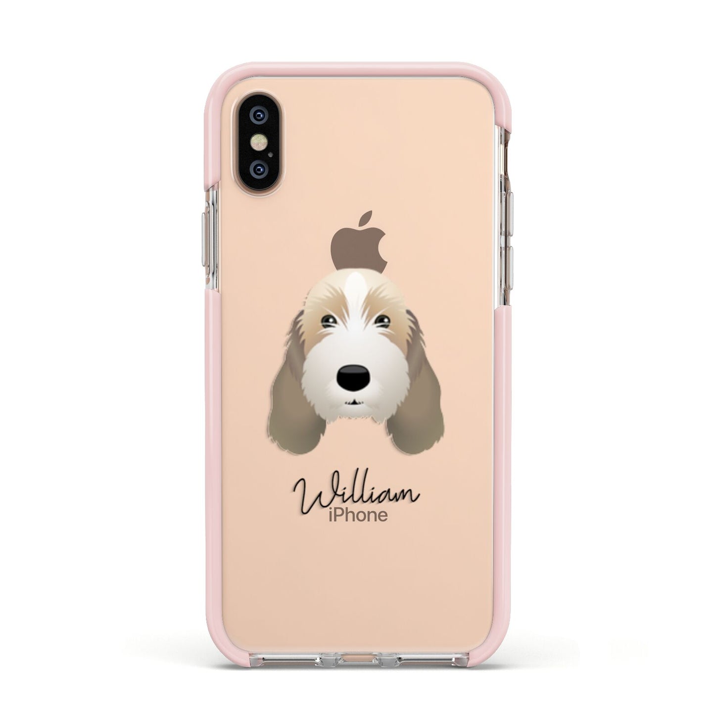 Petit Basset Griffon Vendeen Personalised Apple iPhone Xs Impact Case Pink Edge on Gold Phone