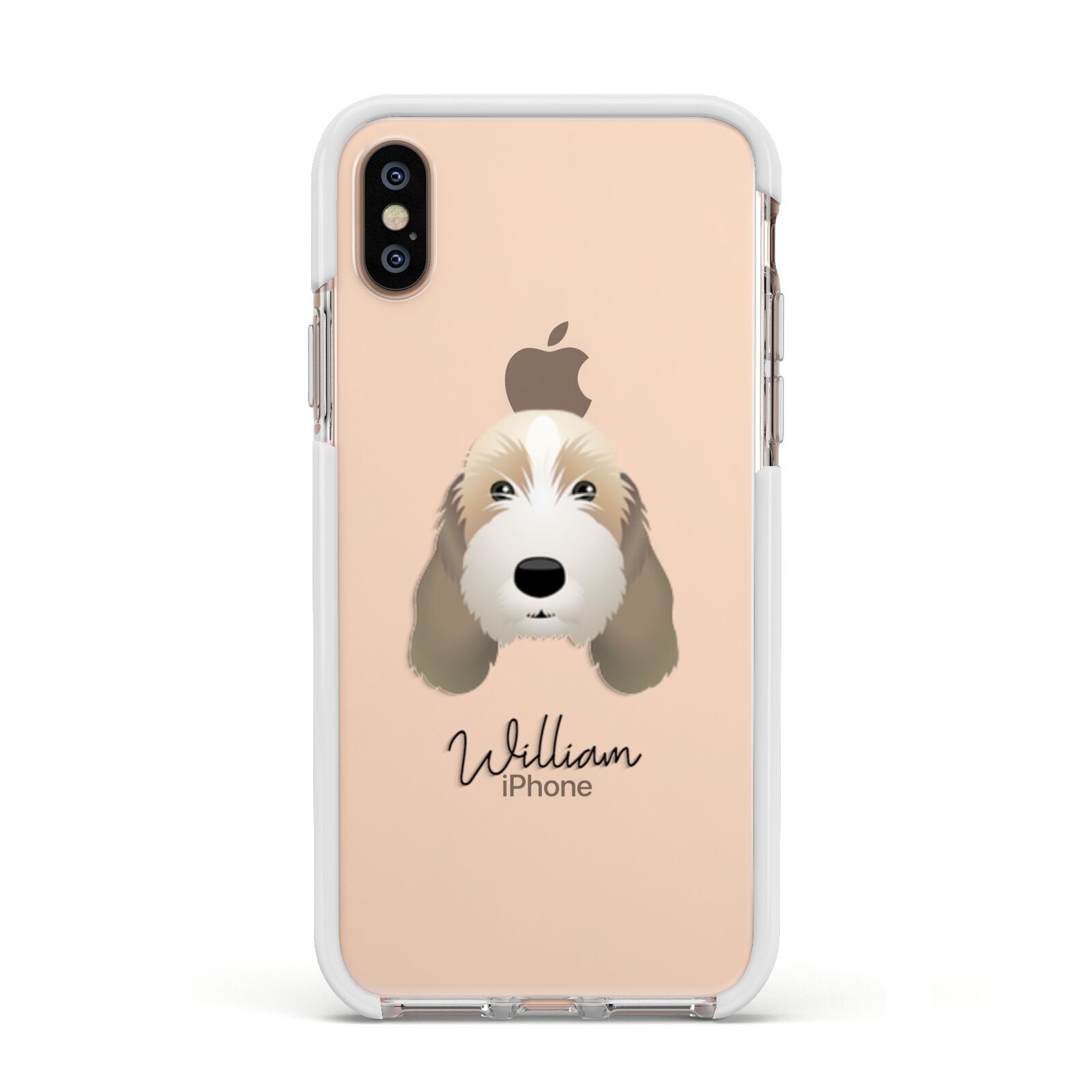 Petit Basset Griffon Vendeen Personalised Apple iPhone Xs Impact Case White Edge on Gold Phone