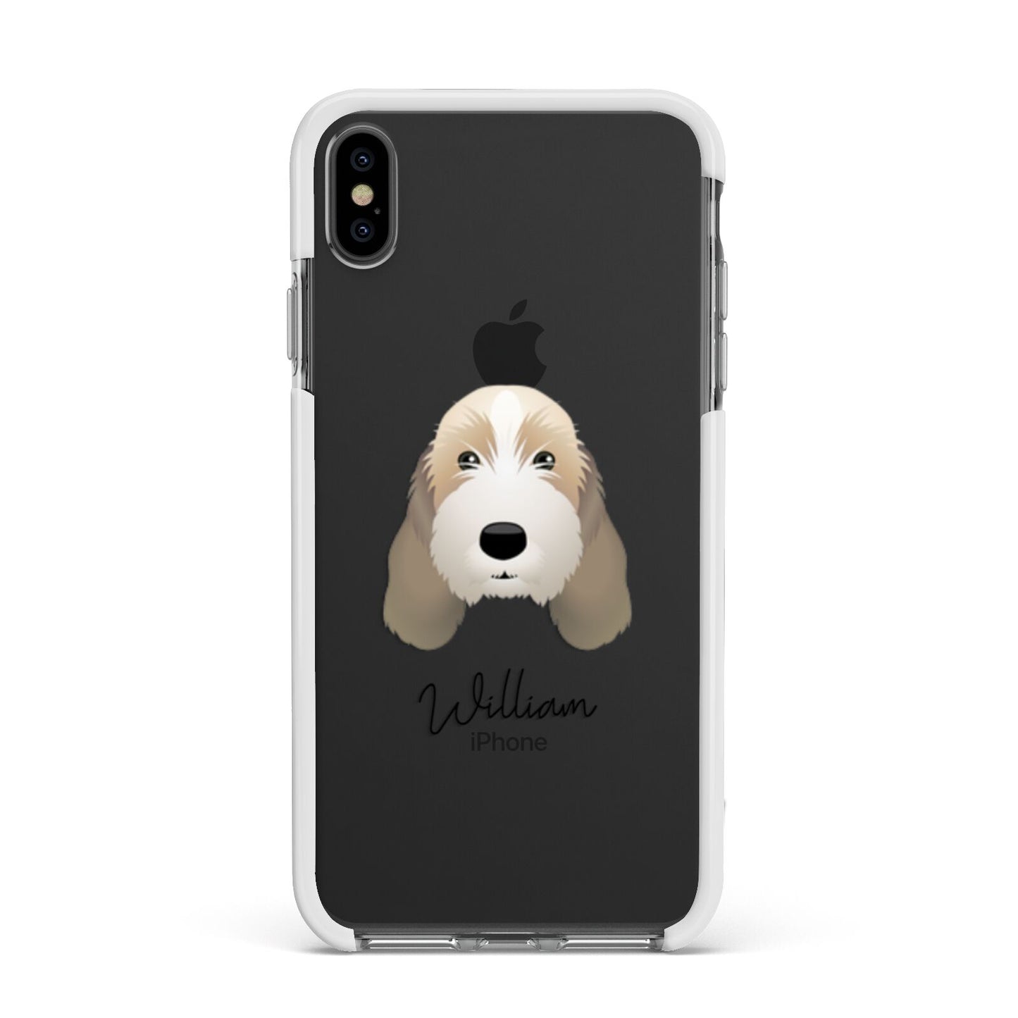 Petit Basset Griffon Vendeen Personalised Apple iPhone Xs Max Impact Case White Edge on Black Phone