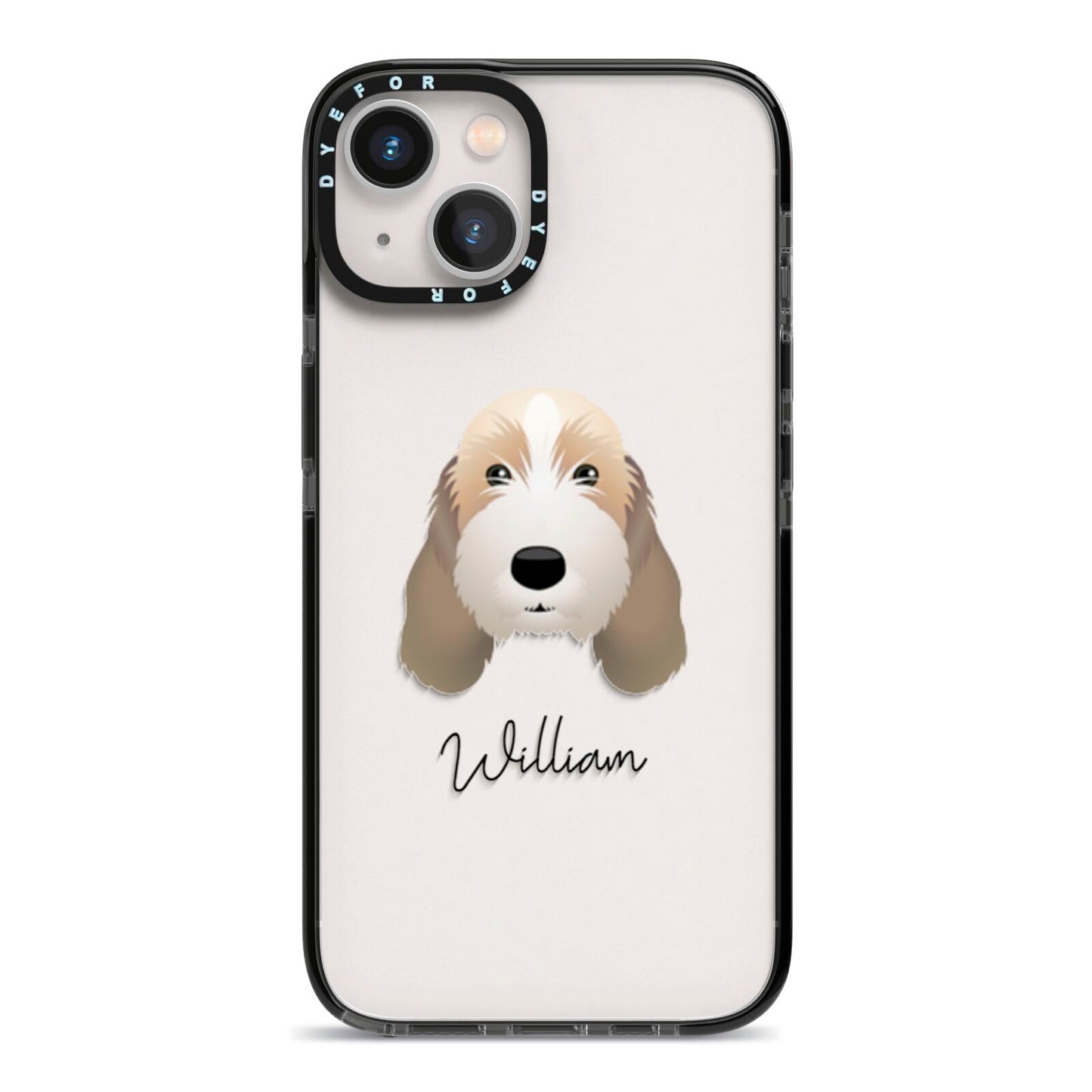 Petit Basset Griffon Vendeen Personalised iPhone 13 Black Impact Case on Silver phone