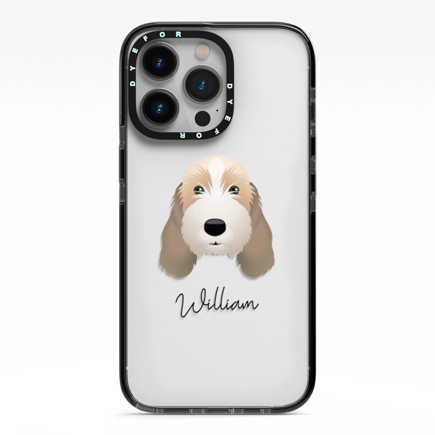 Petit Basset Griffon Vendeen Personalised iPhone 13 Pro Black Impact Case on Silver phone