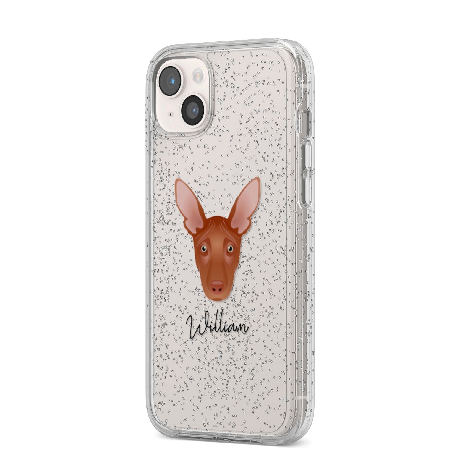 Pharaoh Hound Personalised iPhone 14 Plus Glitter Tough Case Starlight Angled Image