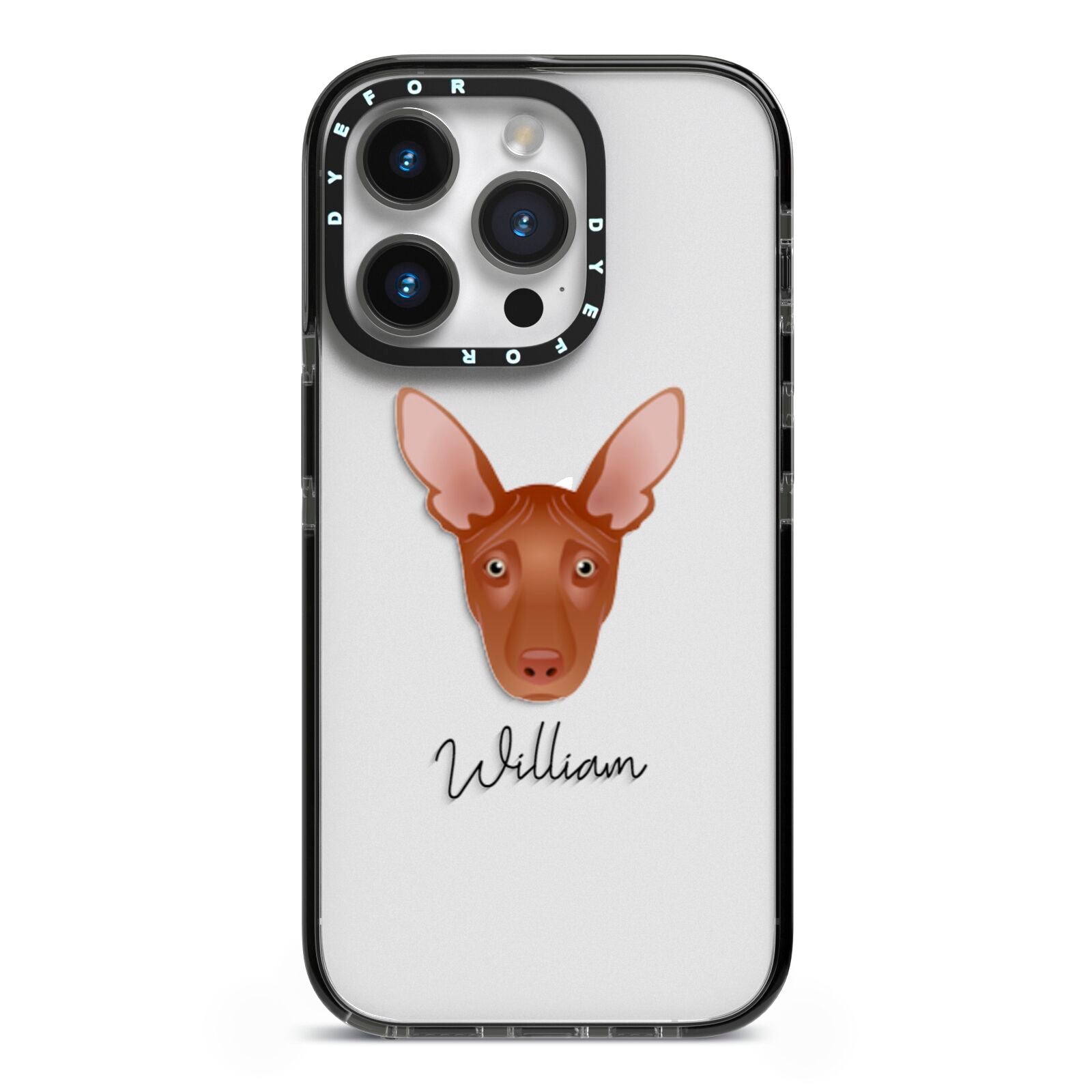 Pharaoh Hound Personalised iPhone 14 Pro Black Impact Case on Silver phone