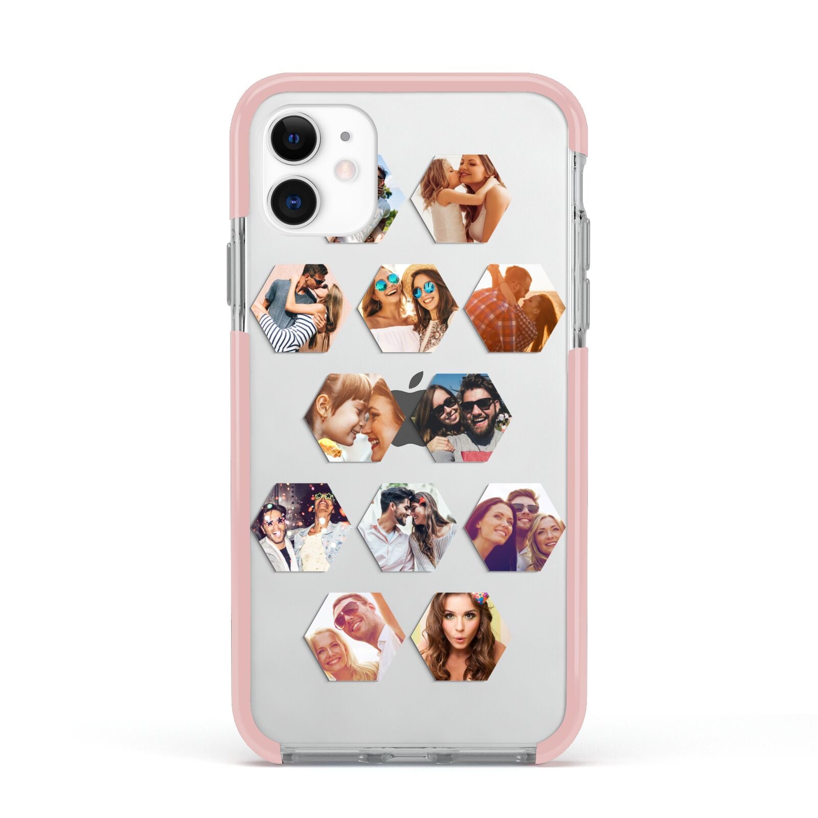 Photo Collage Hexagon Apple iPhone 11 in White with Pink Impact Case