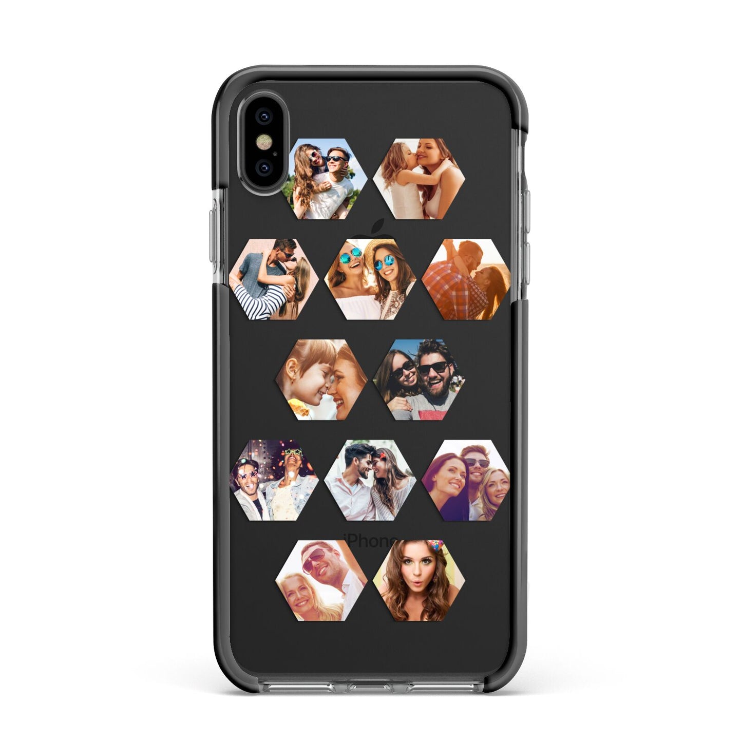 Photo Collage Hexagon Apple iPhone Xs Max Impact Case Black Edge on Black Phone