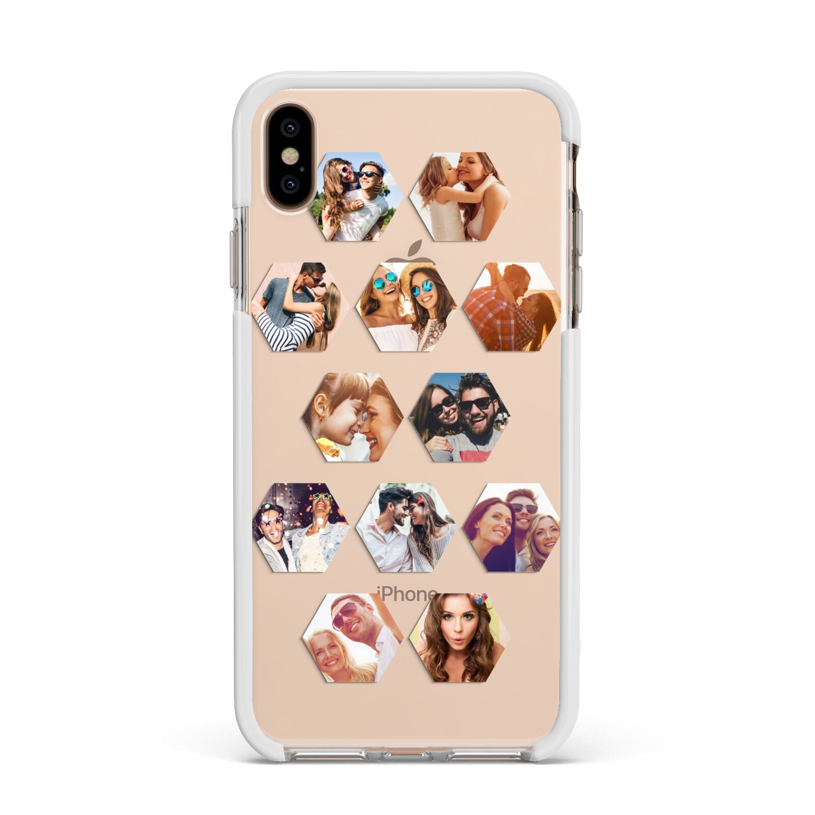 Photo Collage Hexagon Apple iPhone Xs Max Impact Case White Edge on Gold Phone