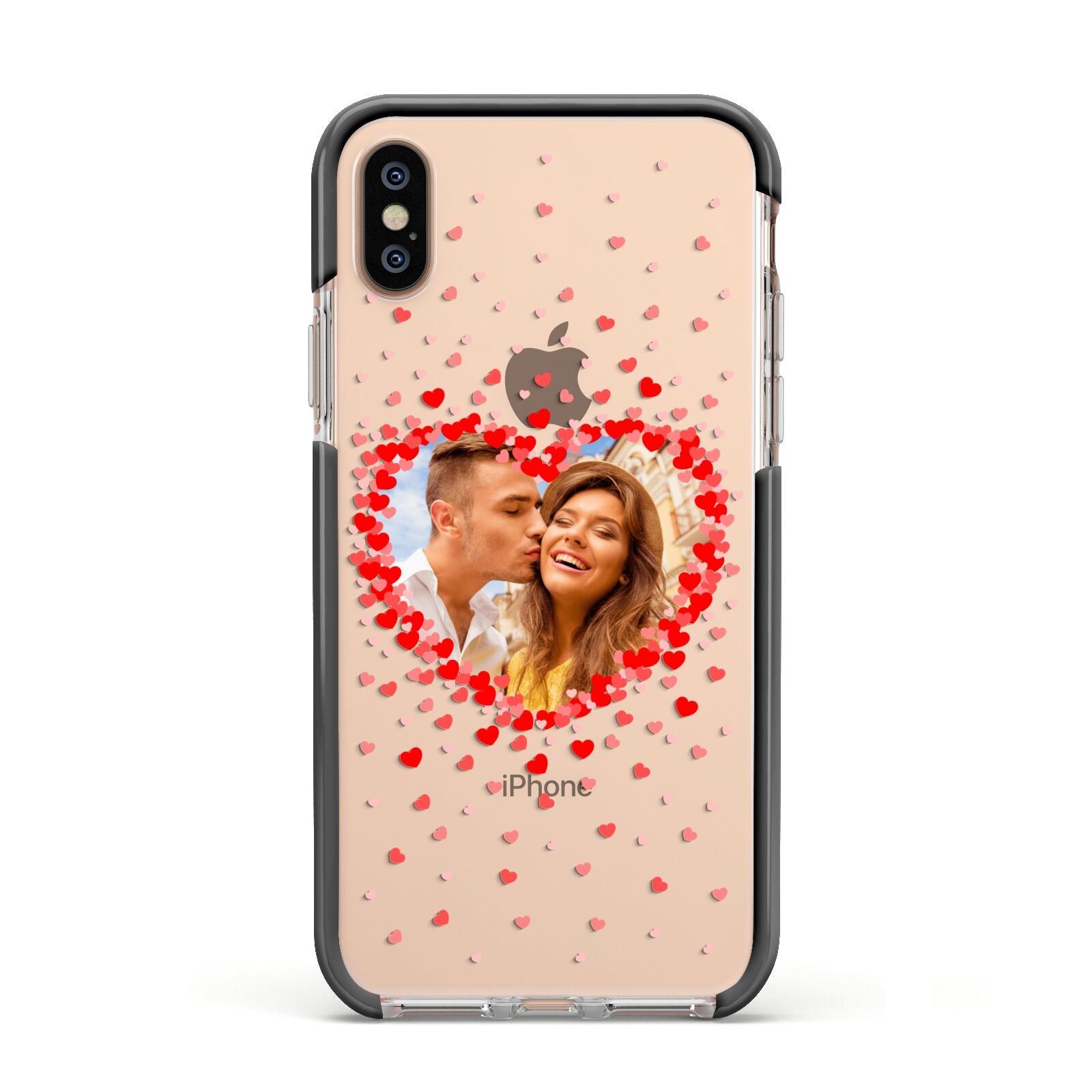 Photo Confetti Heart Apple iPhone Xs Impact Case Black Edge on Gold Phone