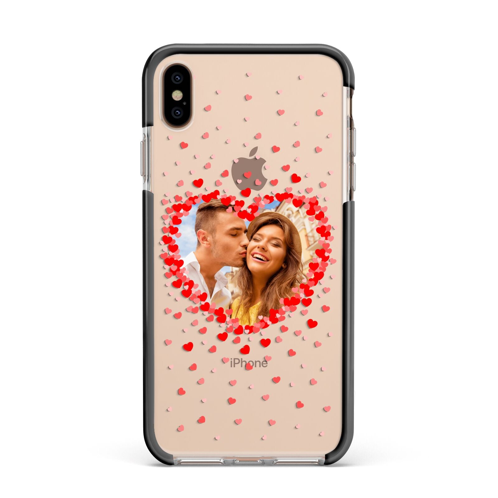 Photo Confetti Heart Apple iPhone Xs Max Impact Case Black Edge on Gold Phone