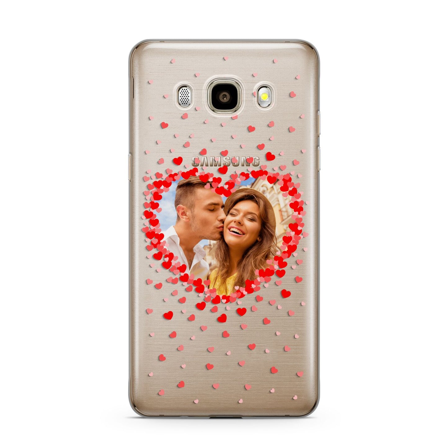 Photo Confetti Heart Samsung Galaxy J7 2016 Case on gold phone