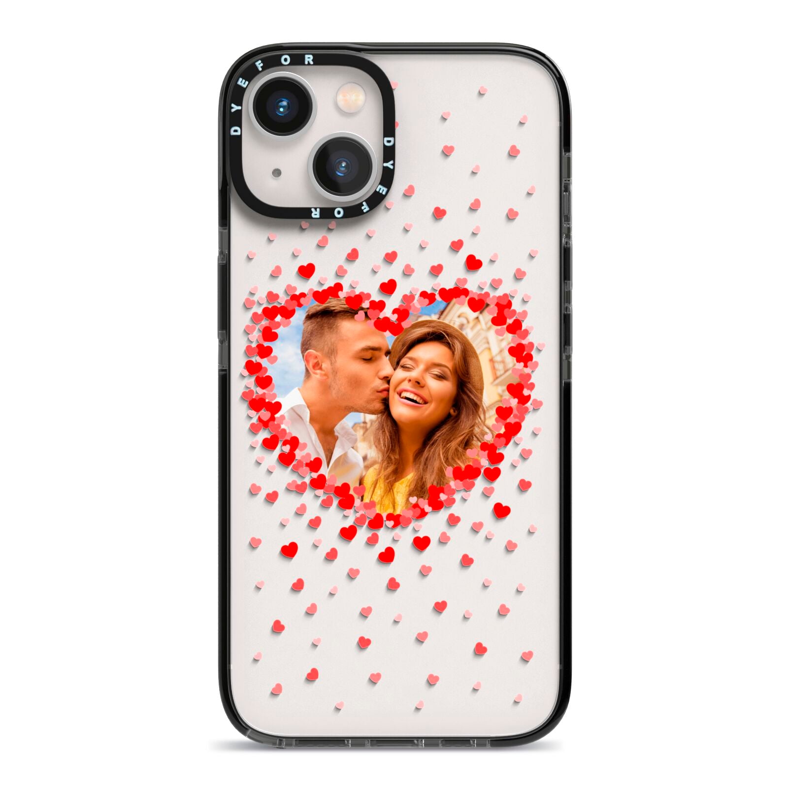 Photo Confetti Heart iPhone 13 Black Impact Case on Silver phone