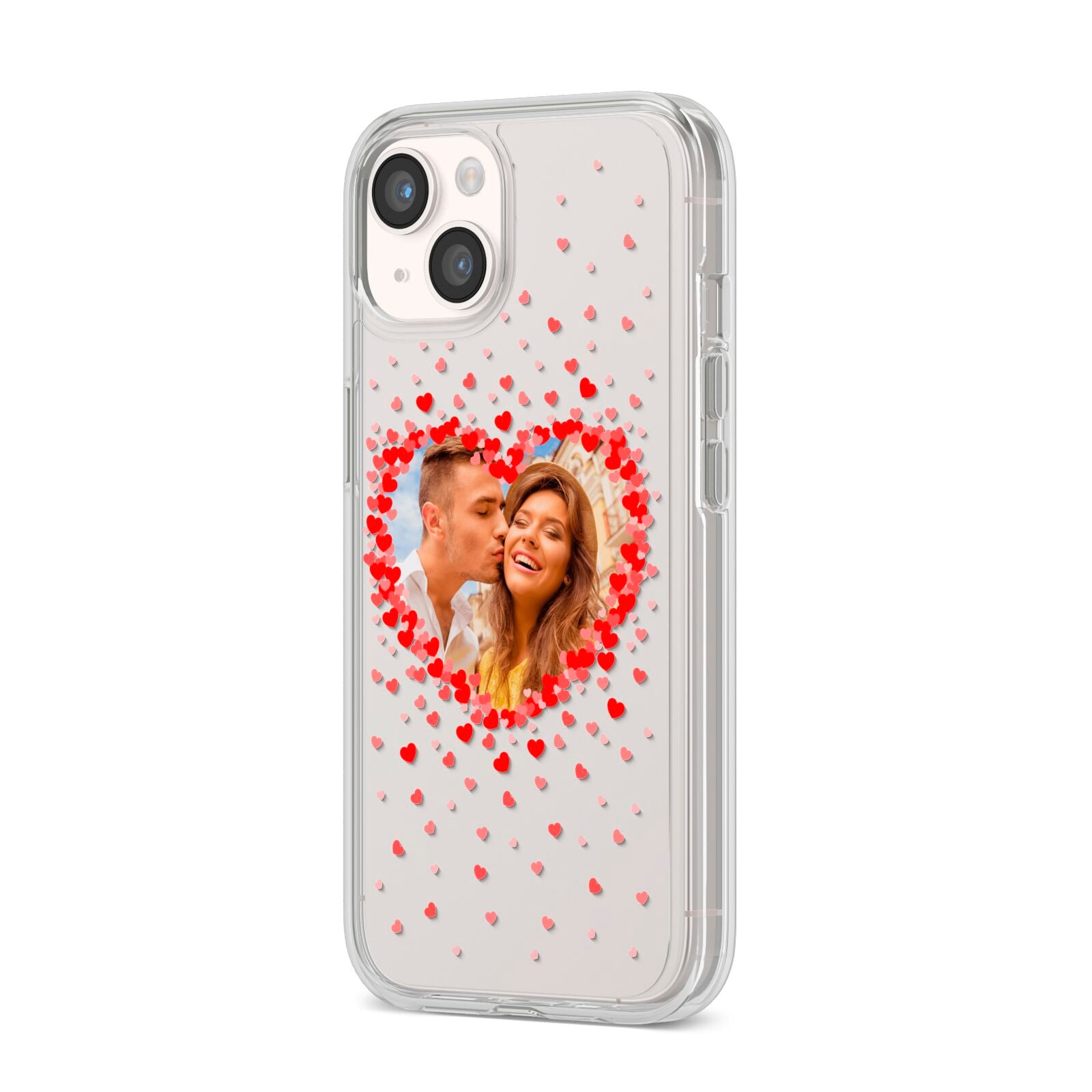 Photo Confetti Heart iPhone 14 Clear Tough Case Starlight Angled Image