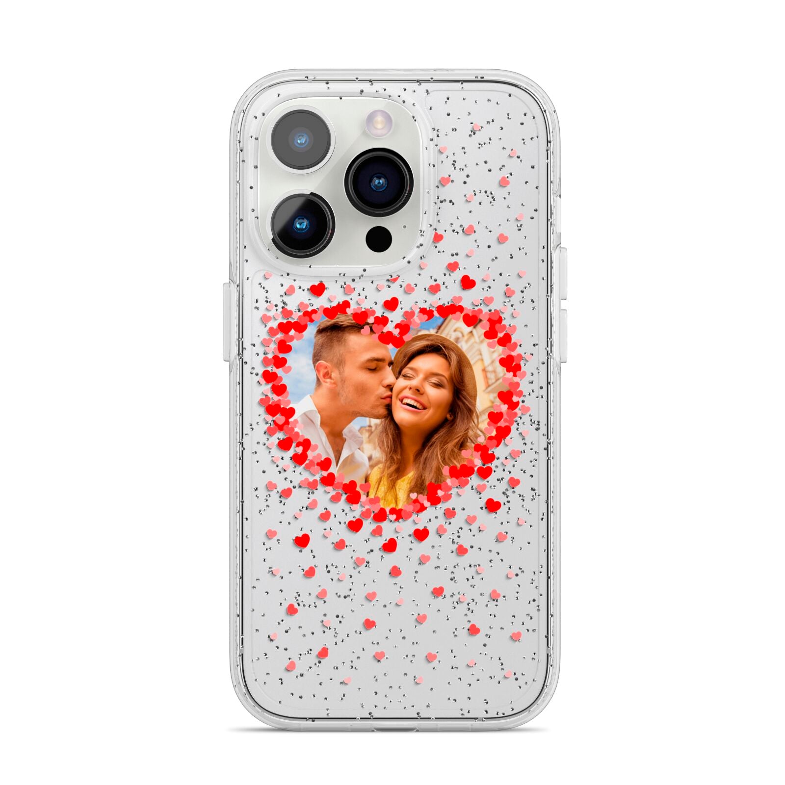 Photo Confetti Heart iPhone 14 Pro Glitter Tough Case Silver