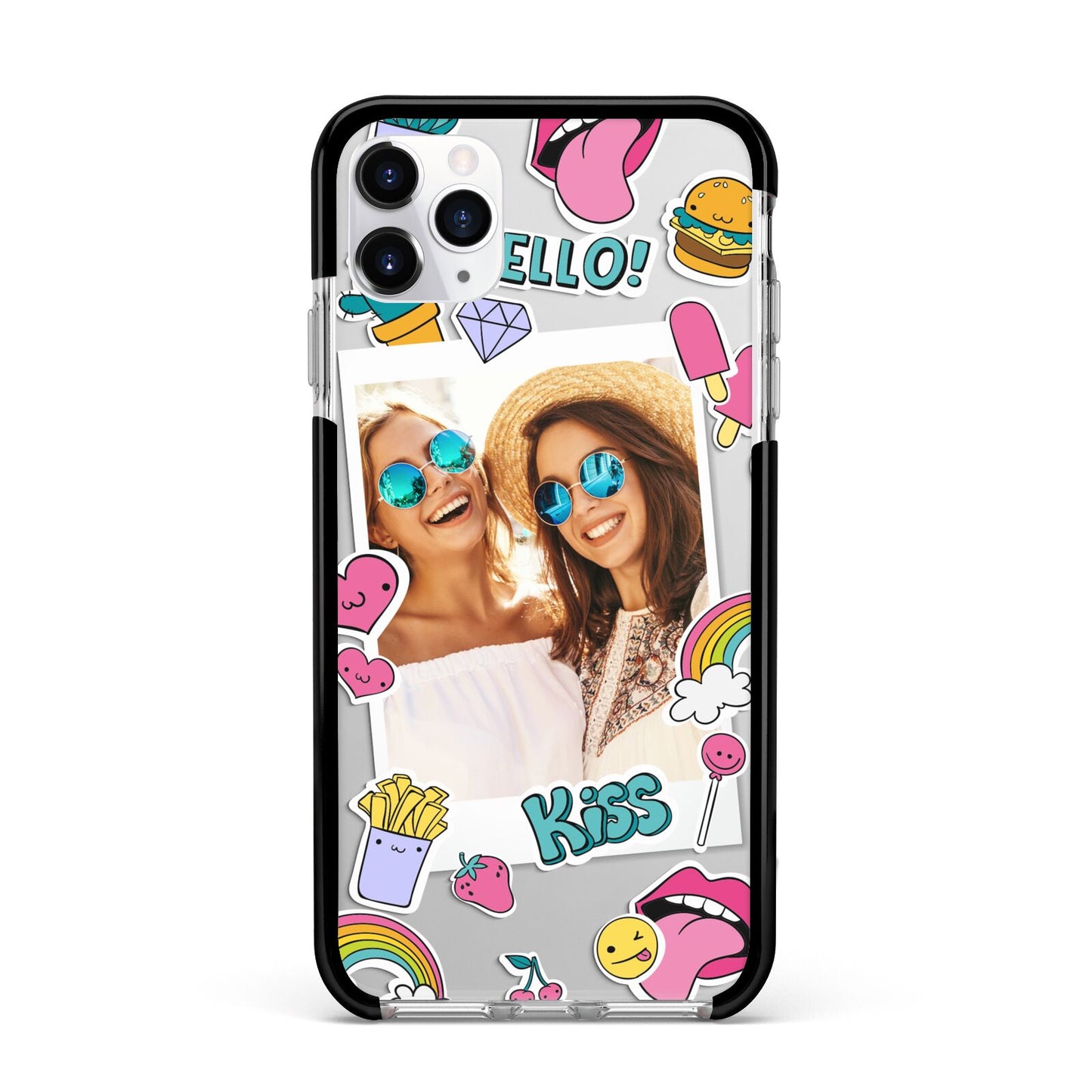 Photo Cute Stickers Apple iPhone 11 Pro Max in Silver with Black Impact Case