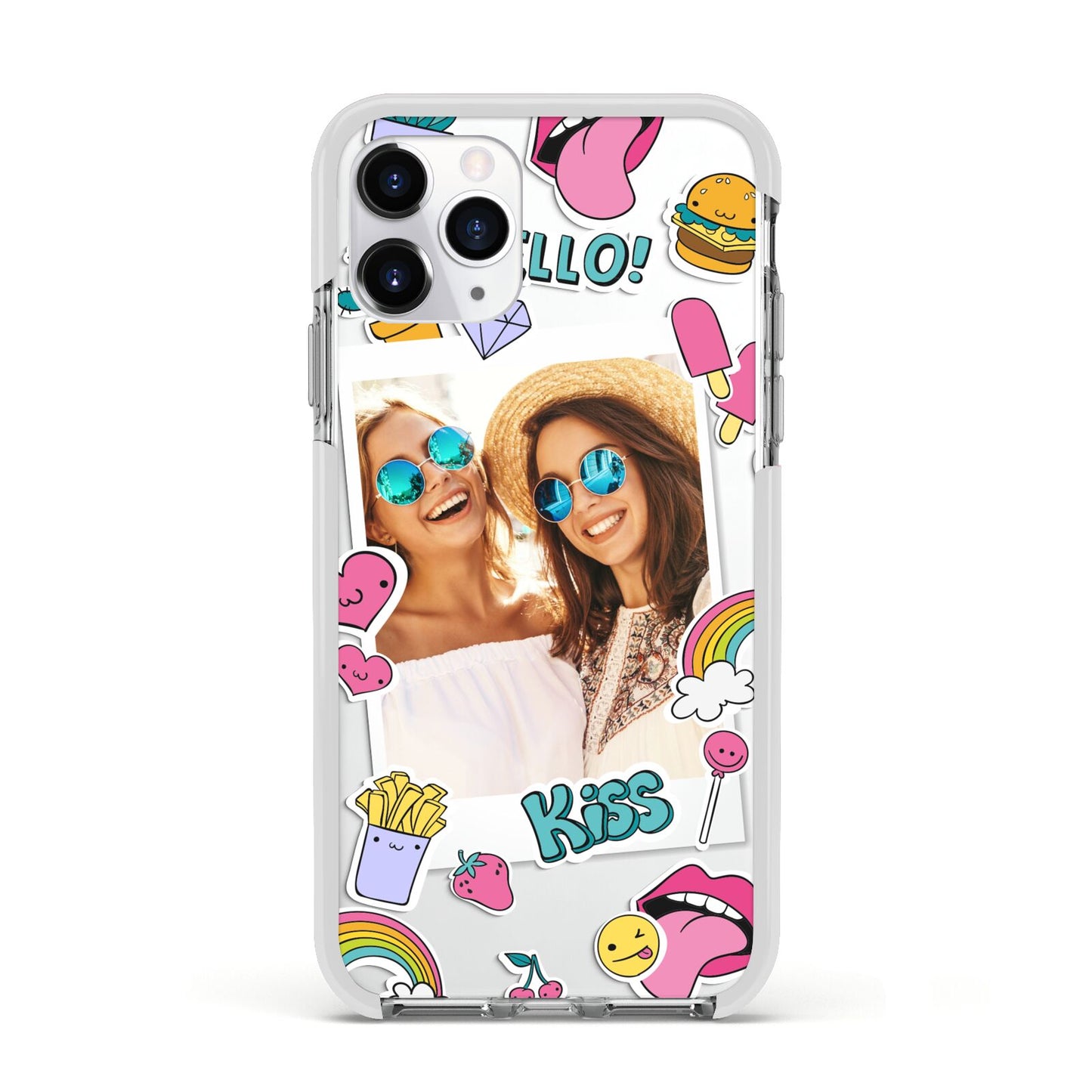 Photo Cute Stickers Apple iPhone 11 Pro in Silver with White Impact Case