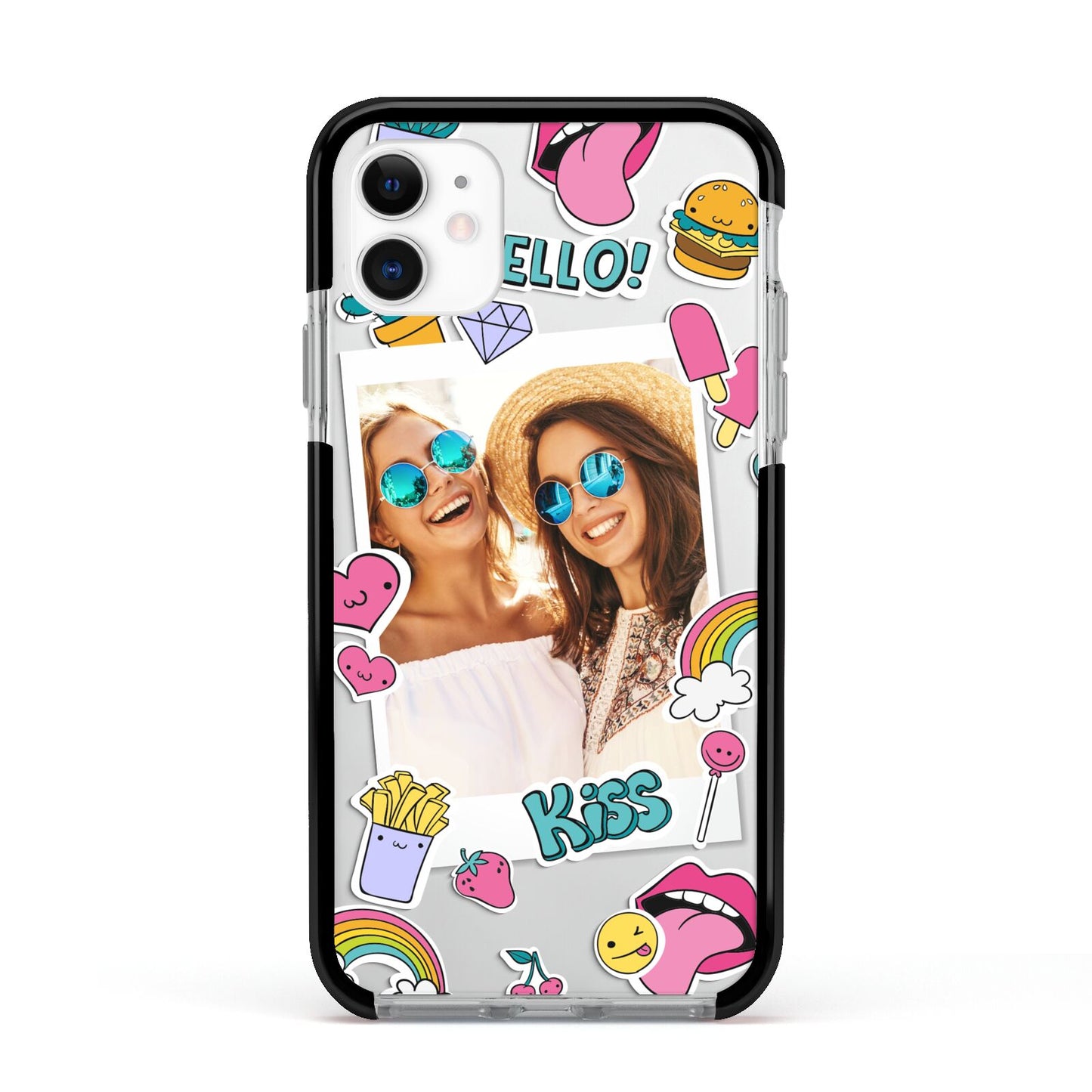 Photo Cute Stickers Apple iPhone 11 in White with Black Impact Case