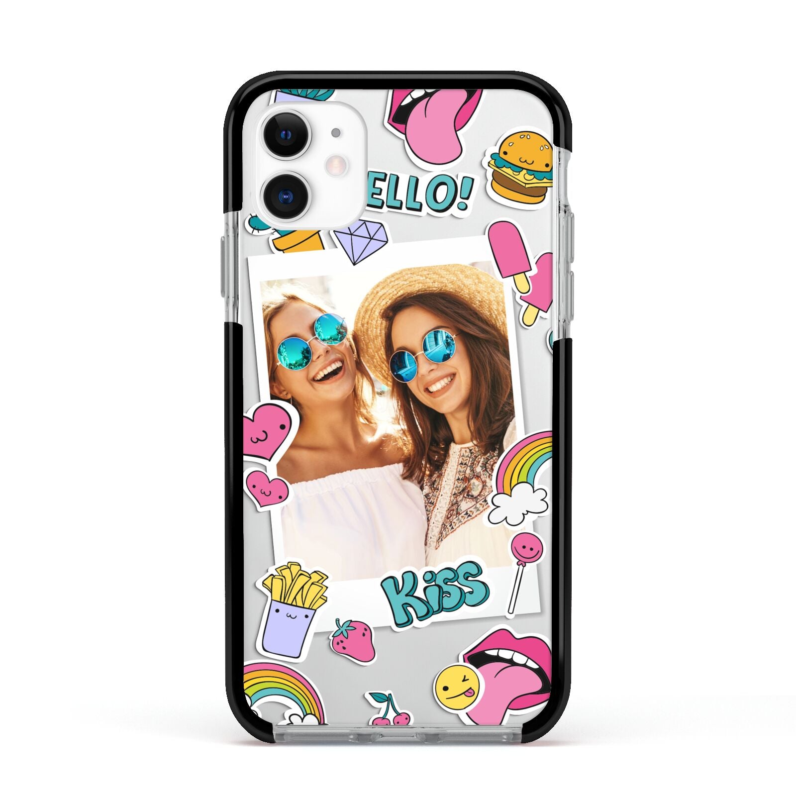 Photo Cute Stickers Apple iPhone 11 in White with Black Impact Case