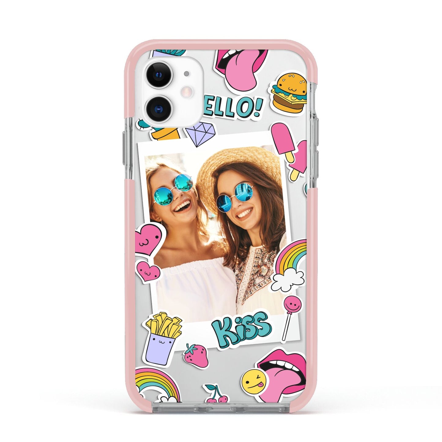 Photo Cute Stickers Apple iPhone 11 in White with Pink Impact Case