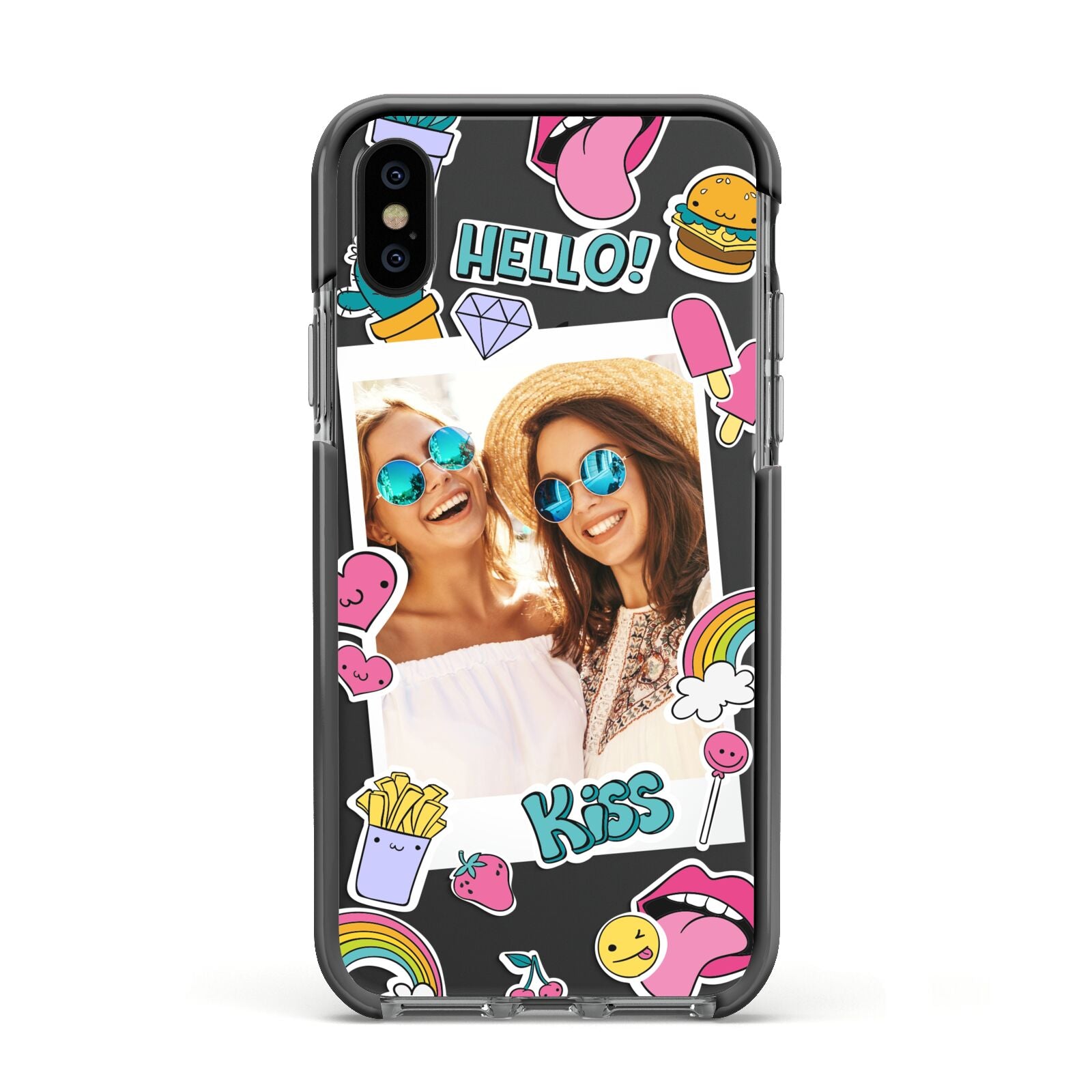 Photo Cute Stickers Apple iPhone Xs Impact Case Black Edge on Black Phone