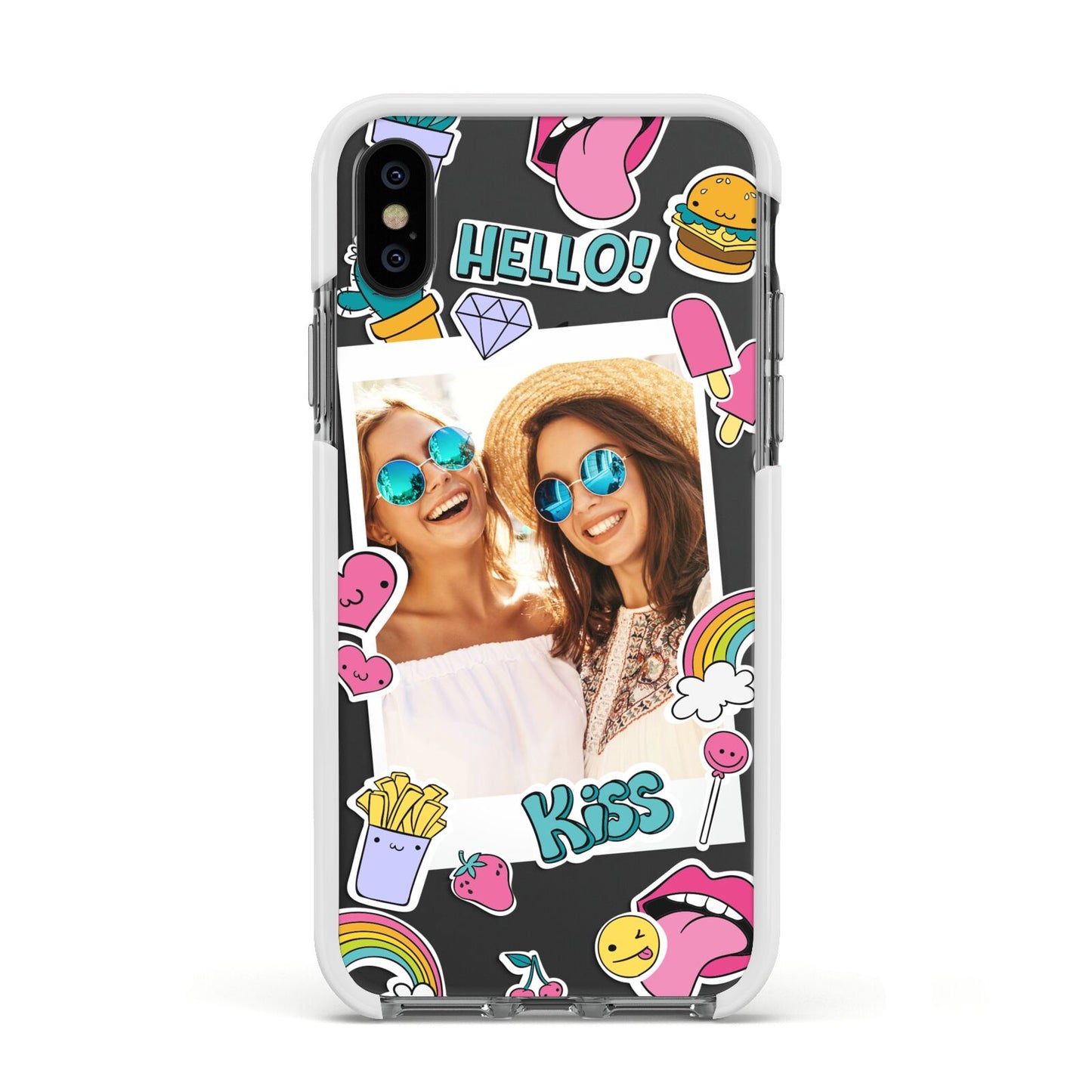 Photo Cute Stickers Apple iPhone Xs Impact Case White Edge on Black Phone