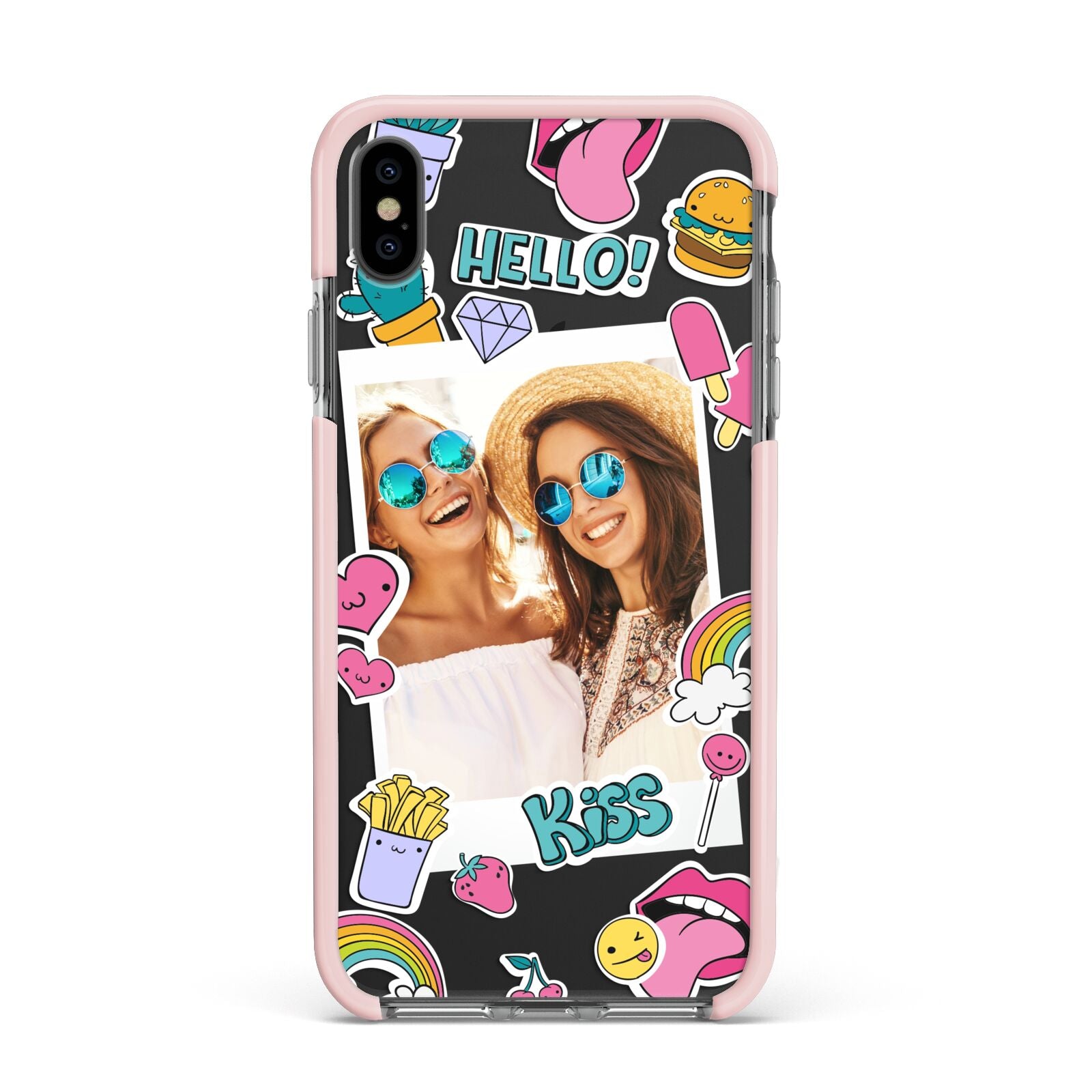 Photo Cute Stickers Apple iPhone Xs Max Impact Case Pink Edge on Black Phone