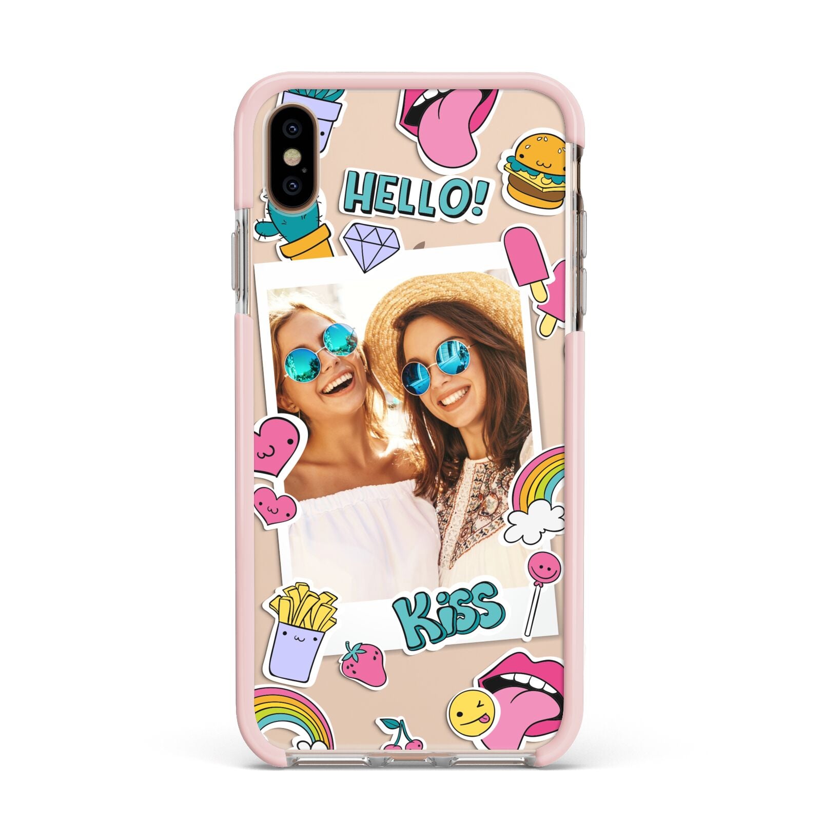 Photo Cute Stickers Apple iPhone Xs Max Impact Case Pink Edge on Gold Phone