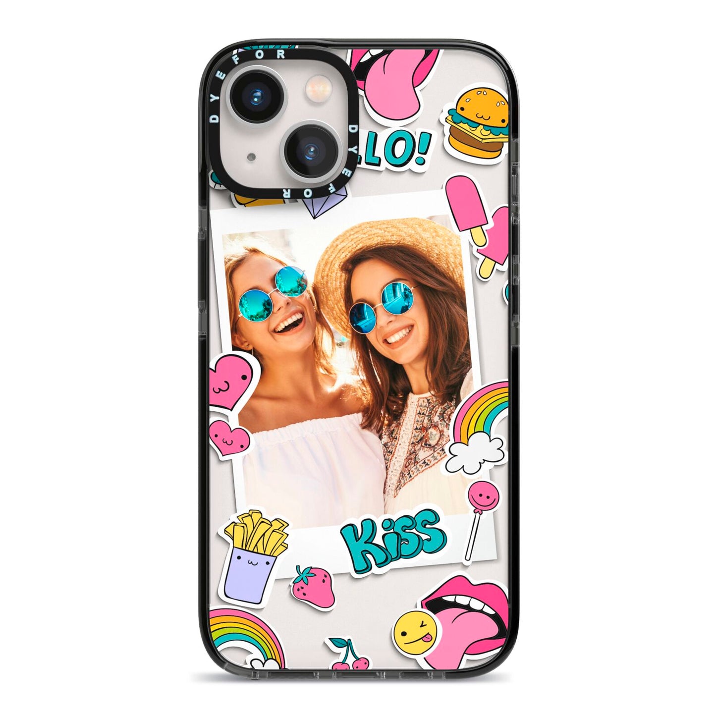 Photo Cute Stickers iPhone 13 Black Impact Case on Silver phone