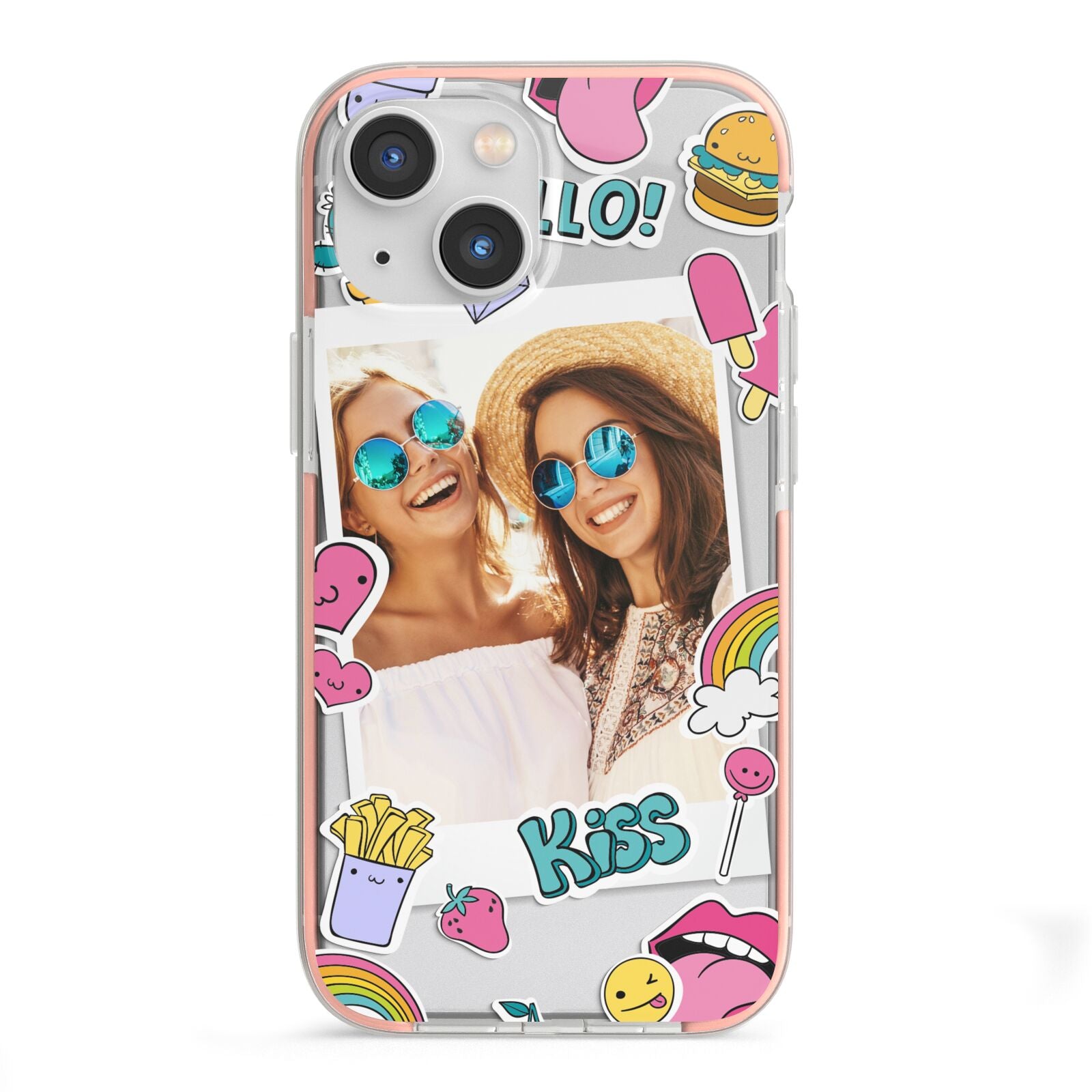 Photo Cute Stickers iPhone 13 Mini TPU Impact Case with Pink Edges