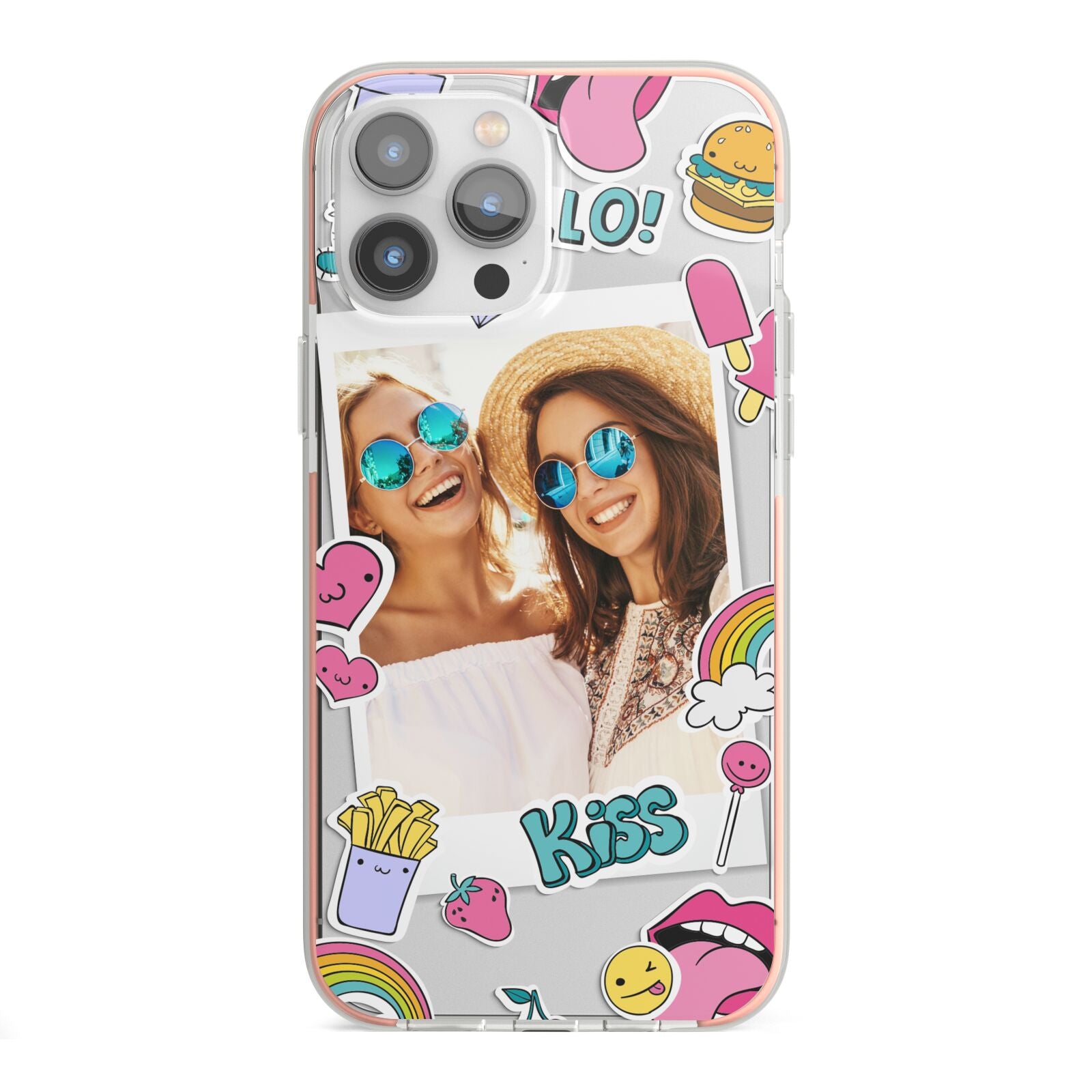 Photo Cute Stickers iPhone 13 Pro Max TPU Impact Case with Pink Edges