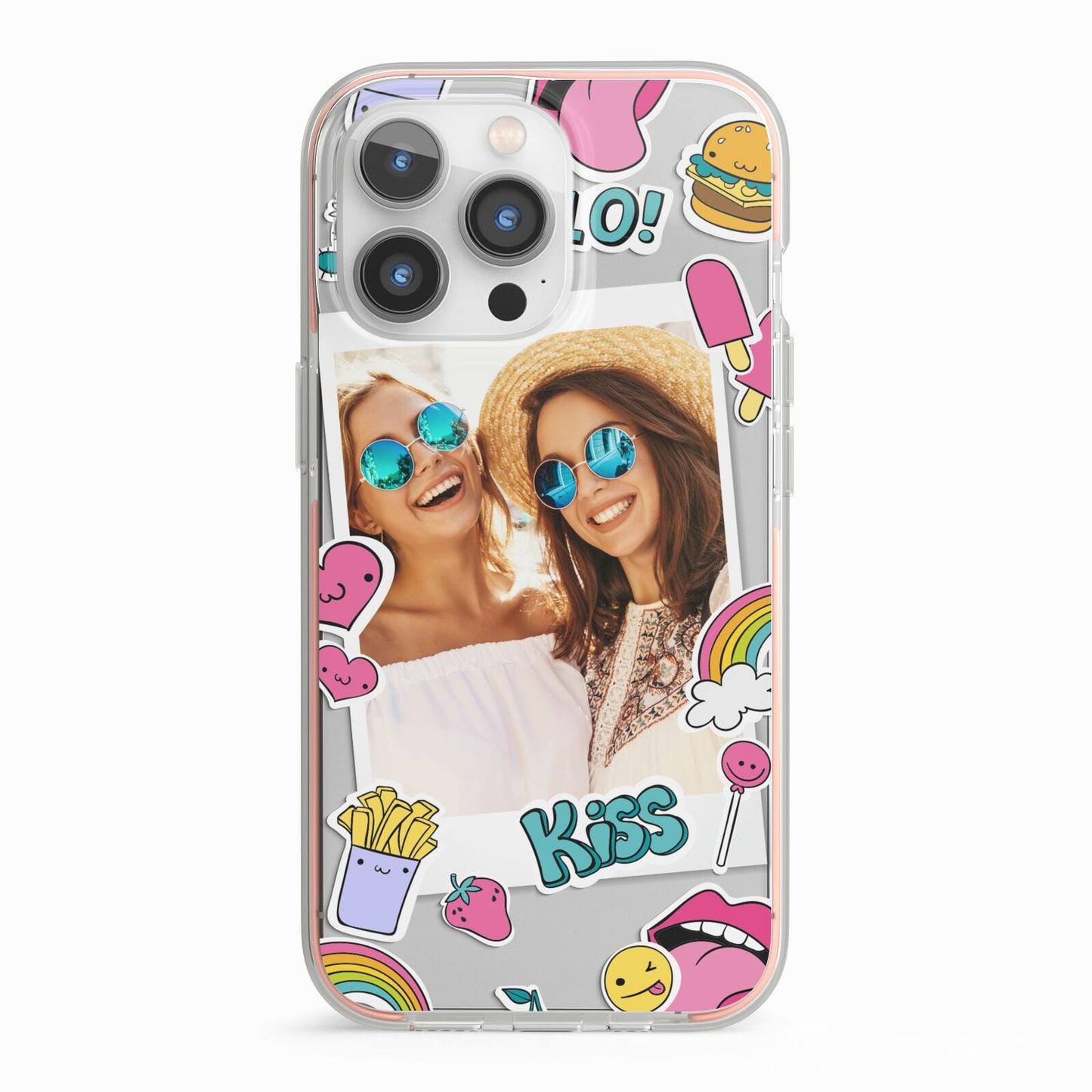 Photo Cute Stickers iPhone 13 Pro TPU Impact Case with Pink Edges