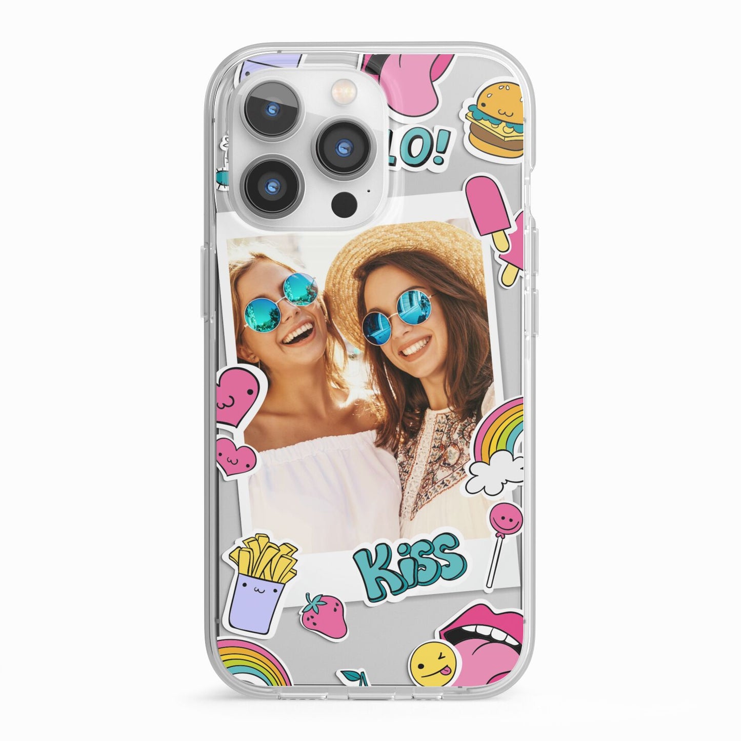 Photo Cute Stickers iPhone 13 Pro TPU Impact Case with White Edges