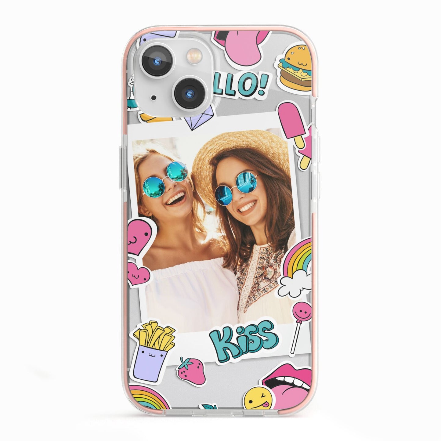 Photo Cute Stickers iPhone 13 TPU Impact Case with Pink Edges