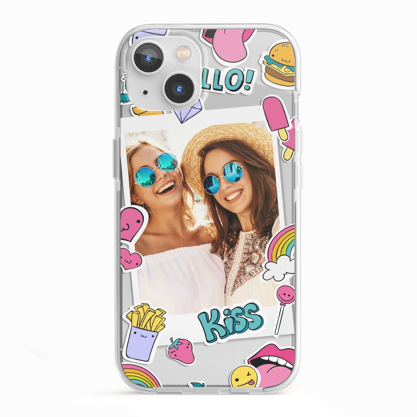 Photo Cute Stickers iPhone 13 TPU Impact Case with White Edges