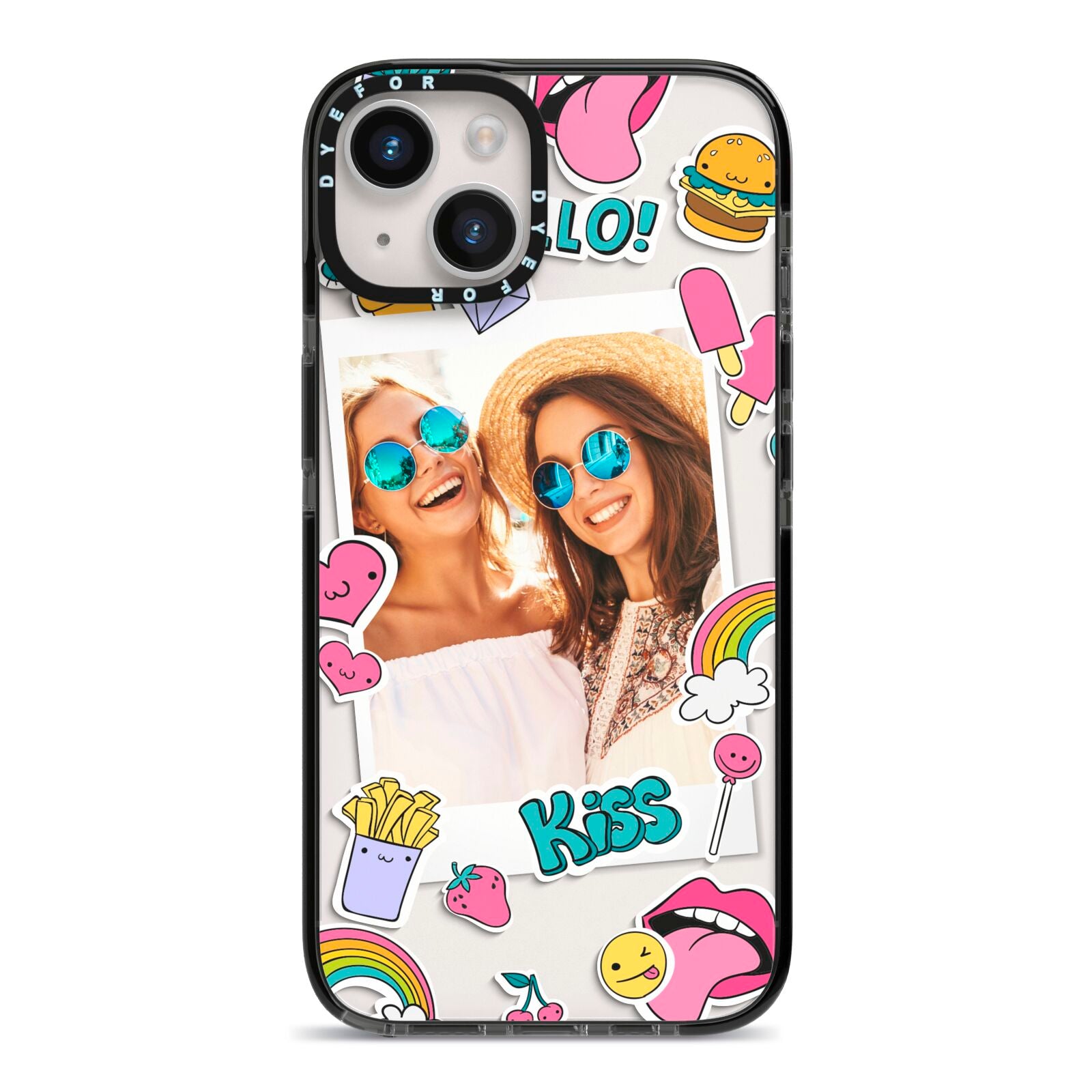 Photo Cute Stickers iPhone 14 Black Impact Case on Silver phone