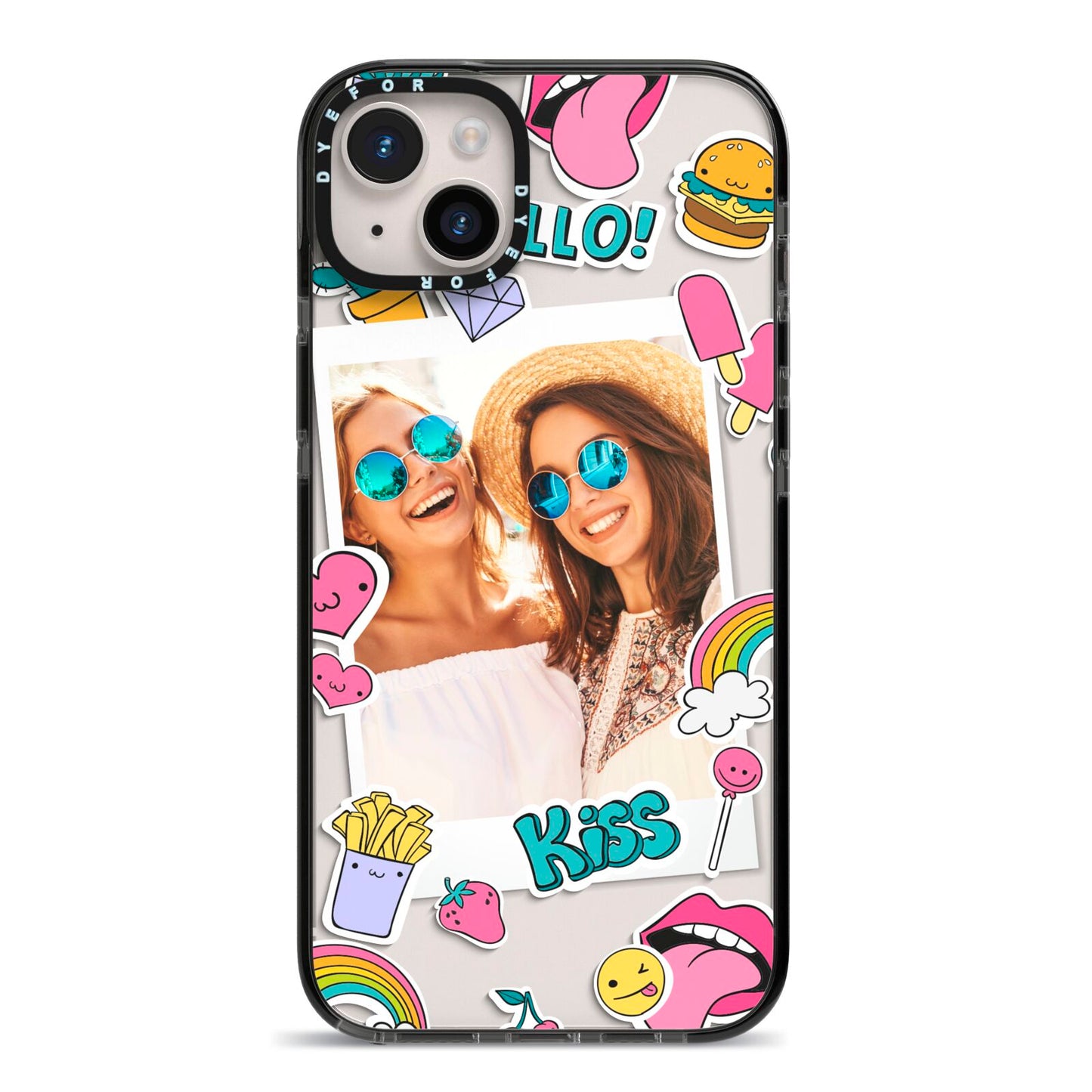 Photo Cute Stickers iPhone 14 Plus Black Impact Case on Silver phone