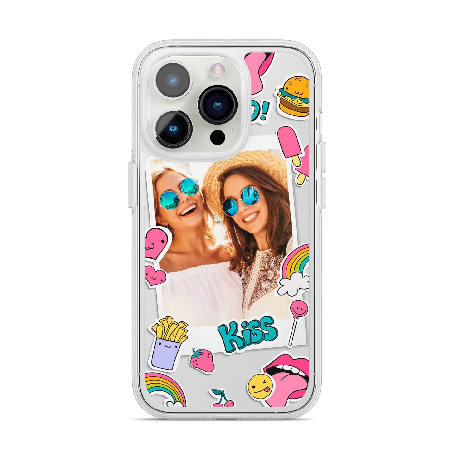 Photo Cute Stickers iPhone 14 Pro Clear Tough Case Silver