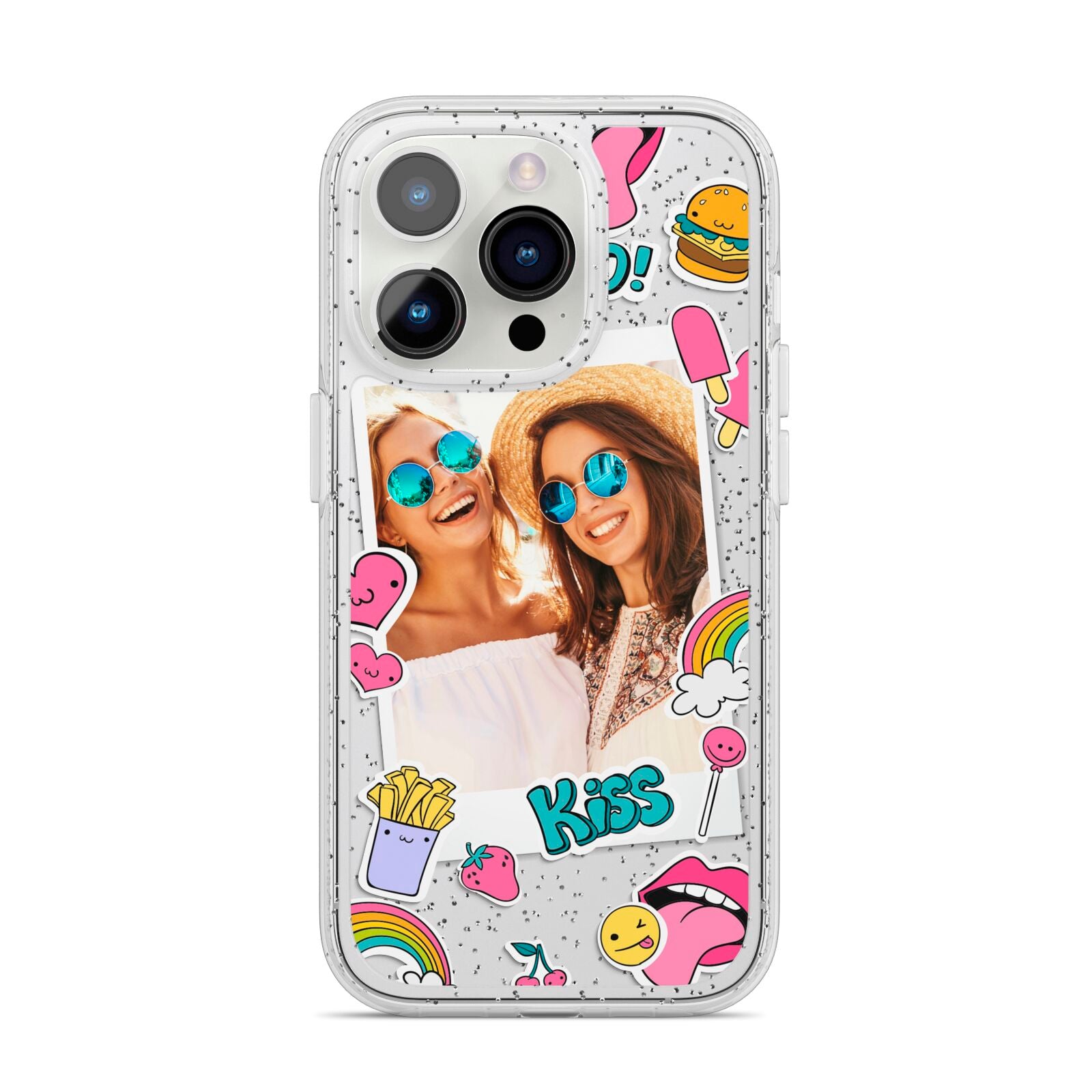 Photo Cute Stickers iPhone 14 Pro Glitter Tough Case Silver