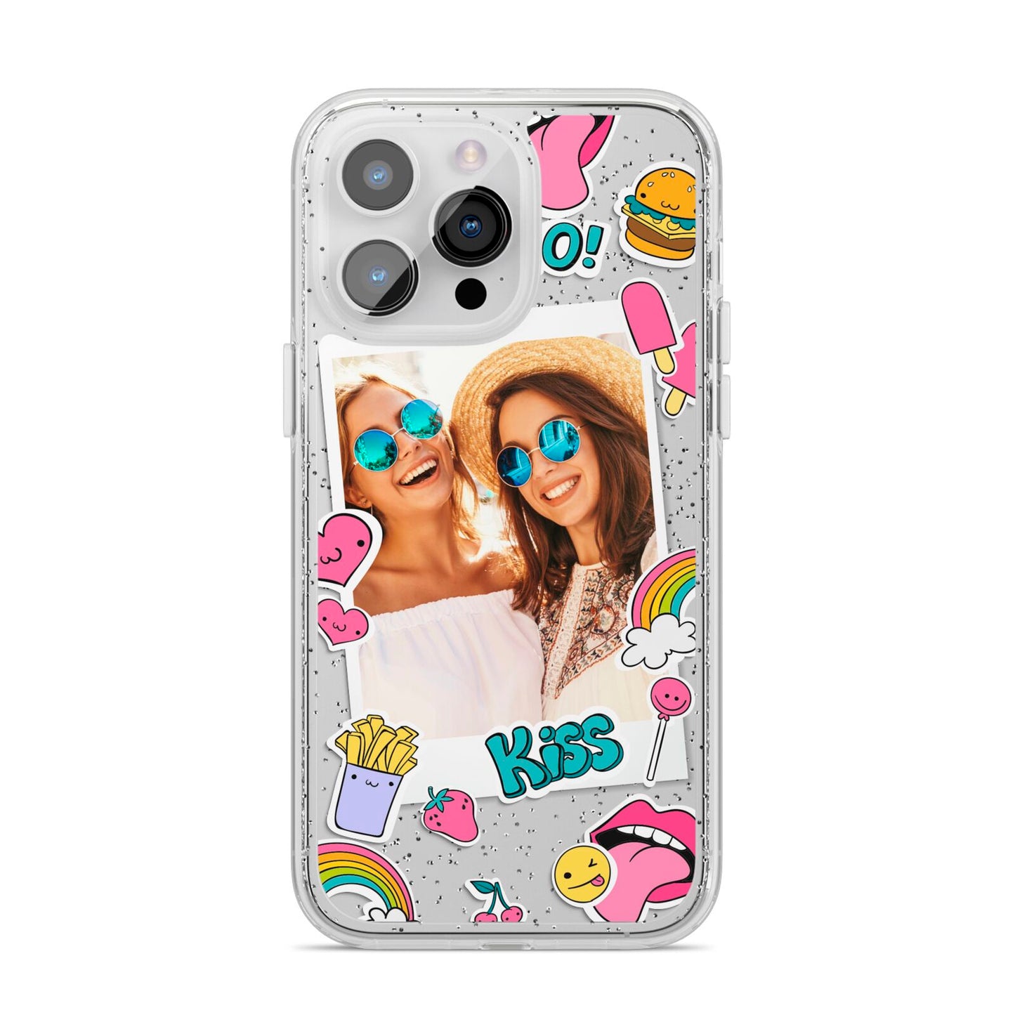 Photo Cute Stickers iPhone 14 Pro Max Glitter Tough Case Silver