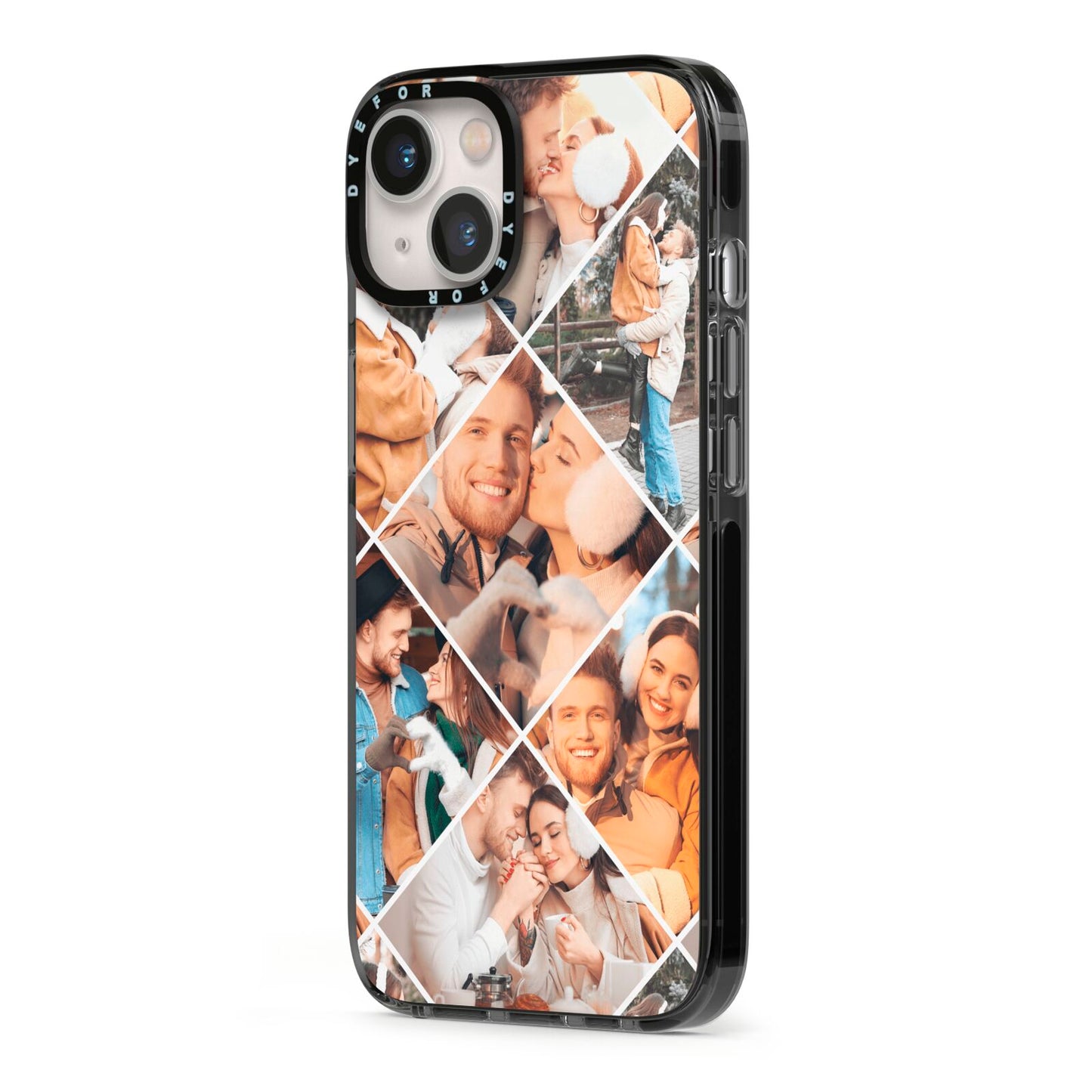 Photo Diamond iPhone 13 Black Impact Case Side Angle on Silver phone