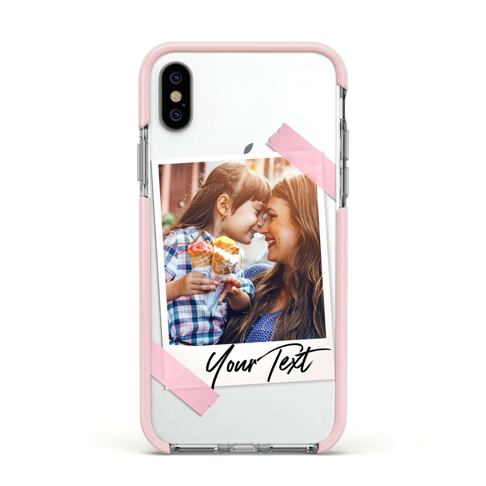 Photo Frame Apple iPhone Xs Impact Case Pink Edge on Silver Phone