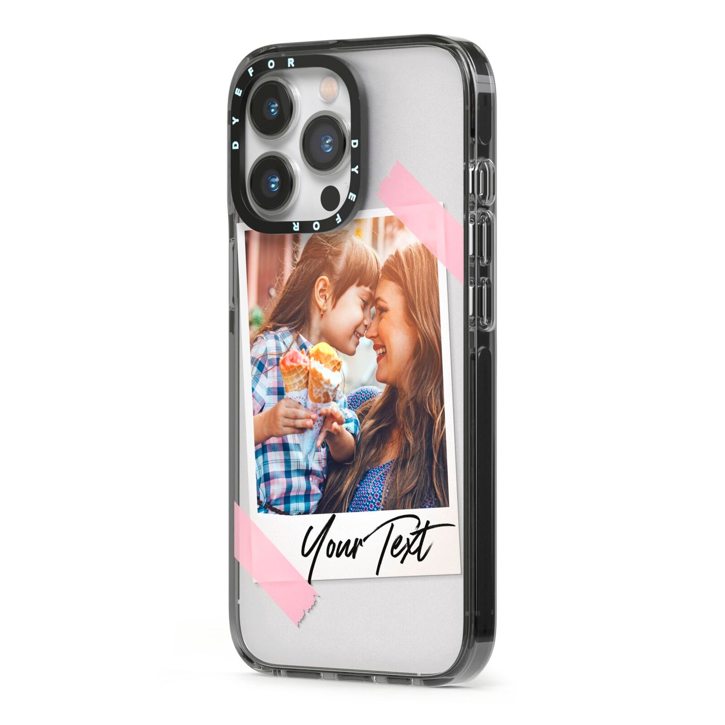 Photo Frame iPhone 13 Pro Black Impact Case Side Angle on Silver phone