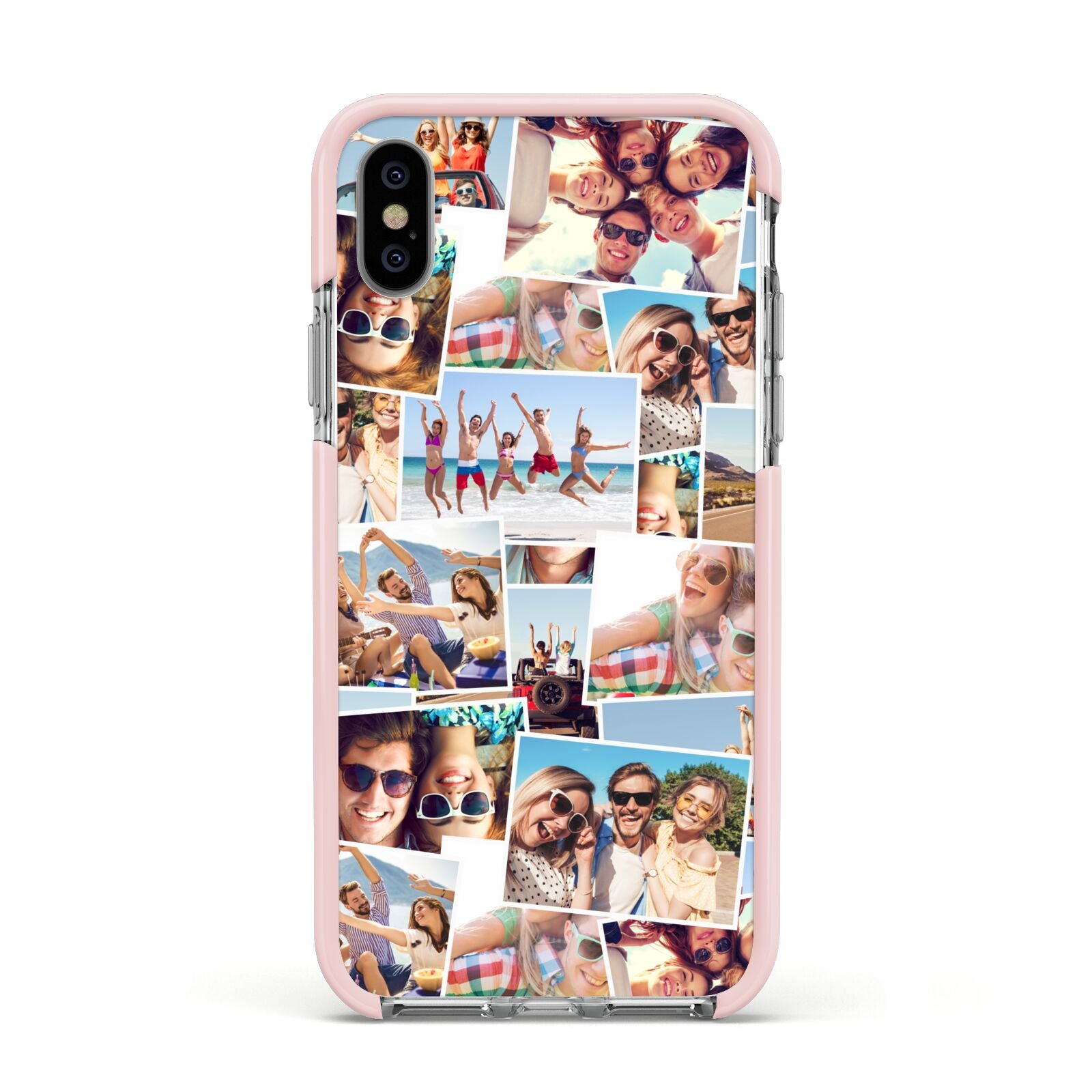 Photo Montage Apple iPhone Xs Impact Case Pink Edge on Silver Phone