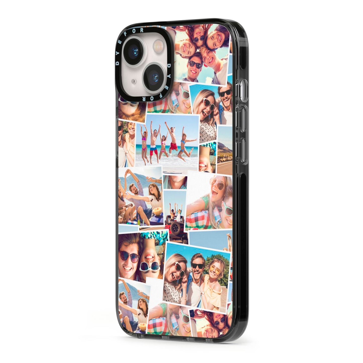 Photo Montage iPhone 13 Black Impact Case Side Angle on Silver phone