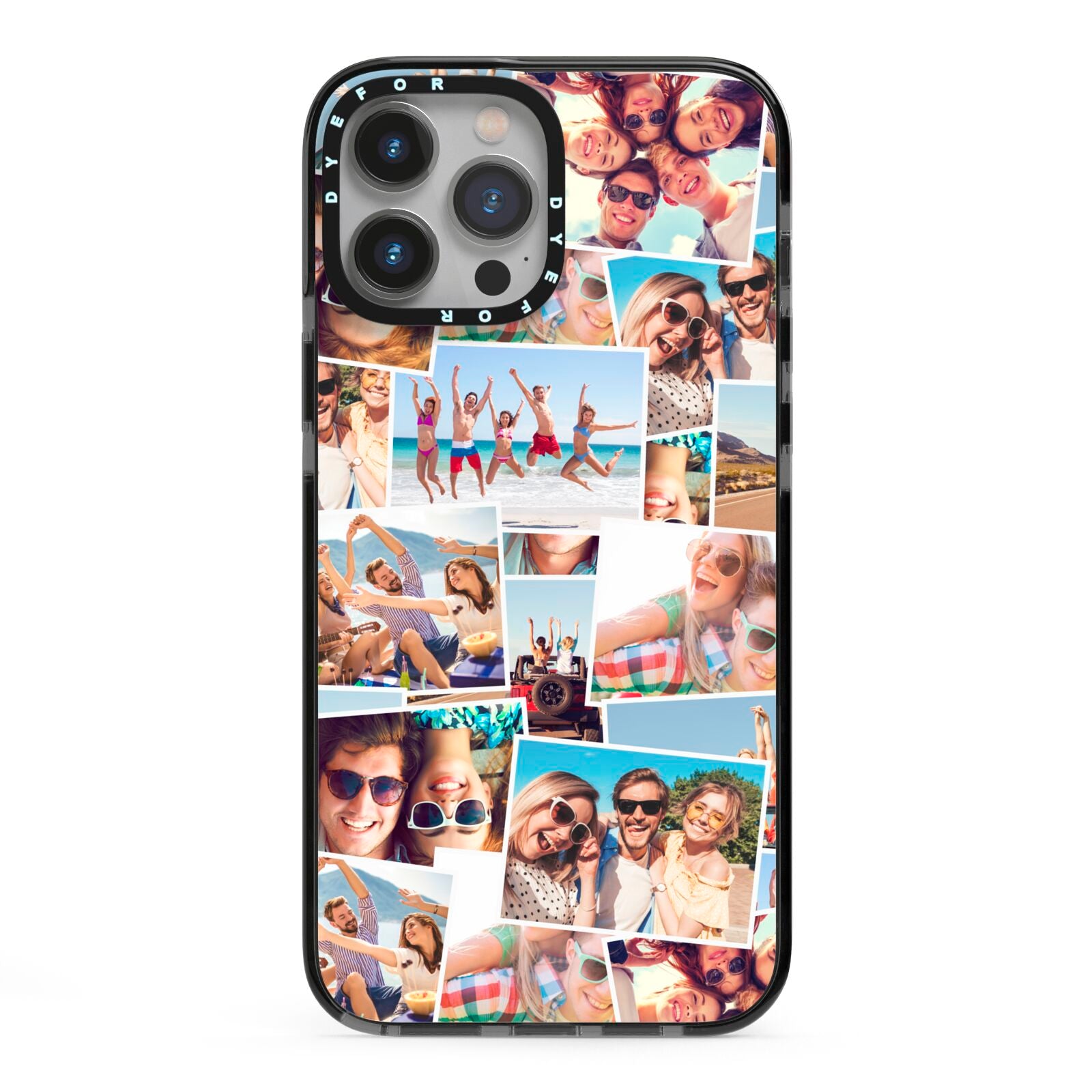 Photo Montage iPhone 13 Pro Max Black Impact Case on Silver phone